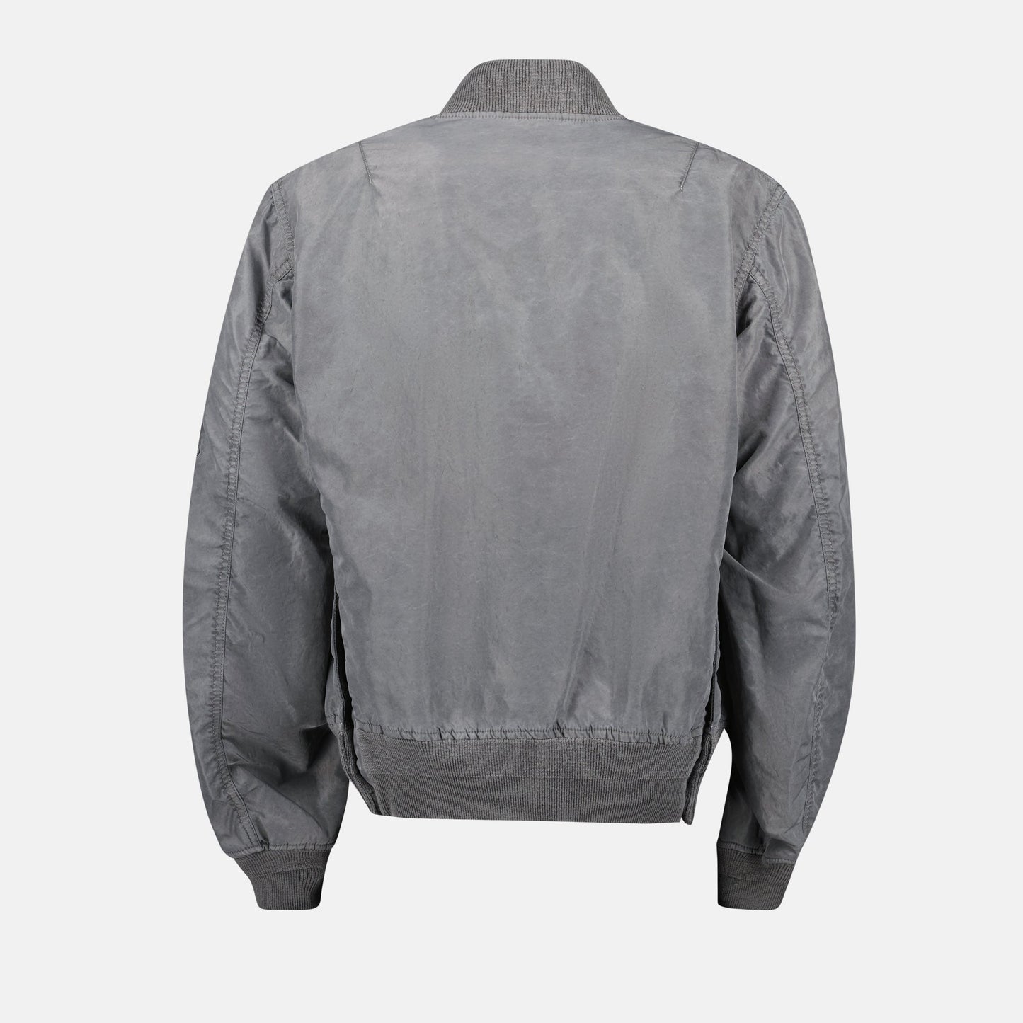 gray nylon bomber, Sacai jacket, casual jacket, Fall-Winter 2024, ribbed bomber collar