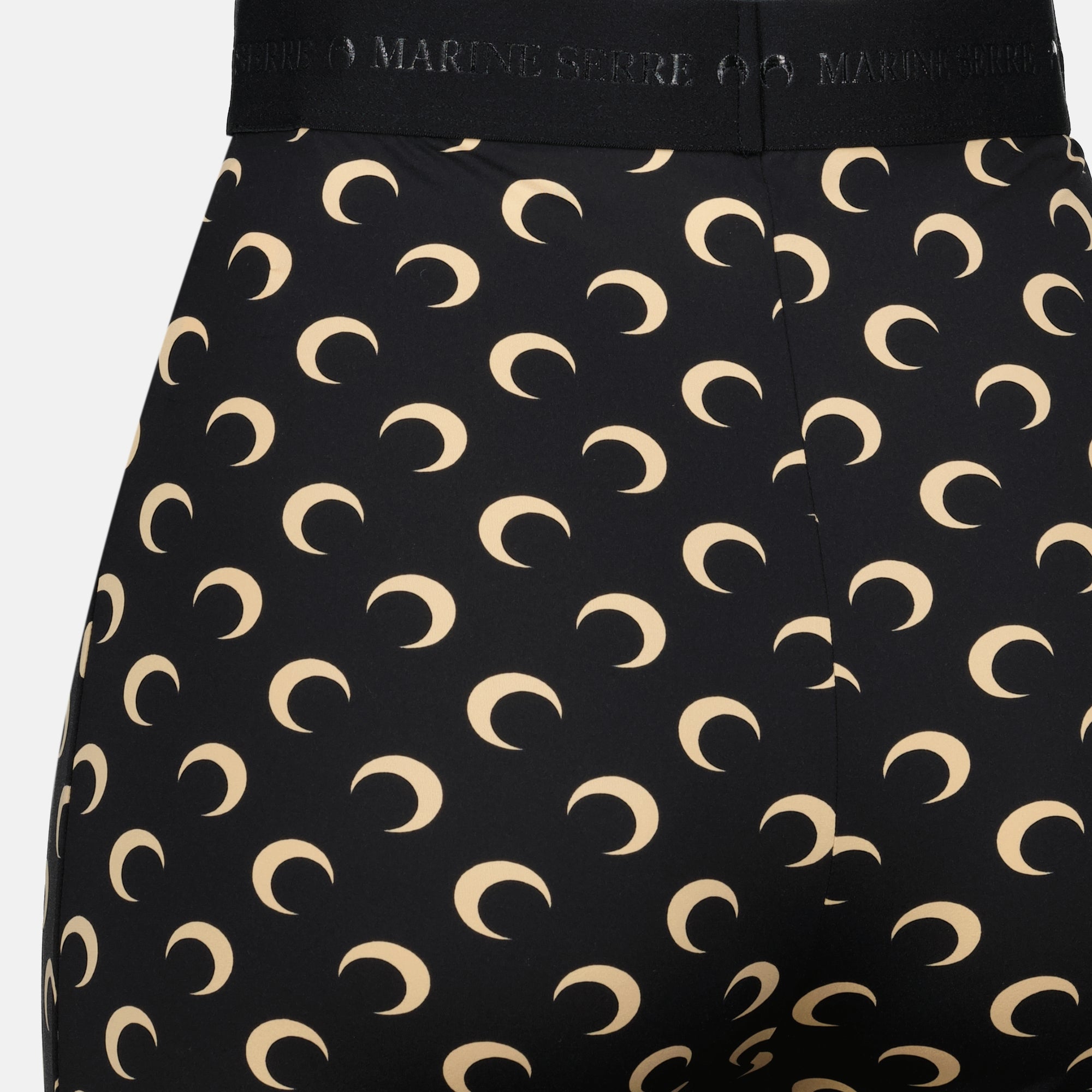 Moon print cycling shorts, Marine Serre shorts, high waist shorts, polyamide athletic wear, Fall-Winter 2025 collection
