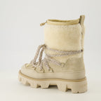 Image of Peak Beige Shearling Boots by Moncler for Women - Season Autumn-Winter 2025 - Back Right Three-Quarter View