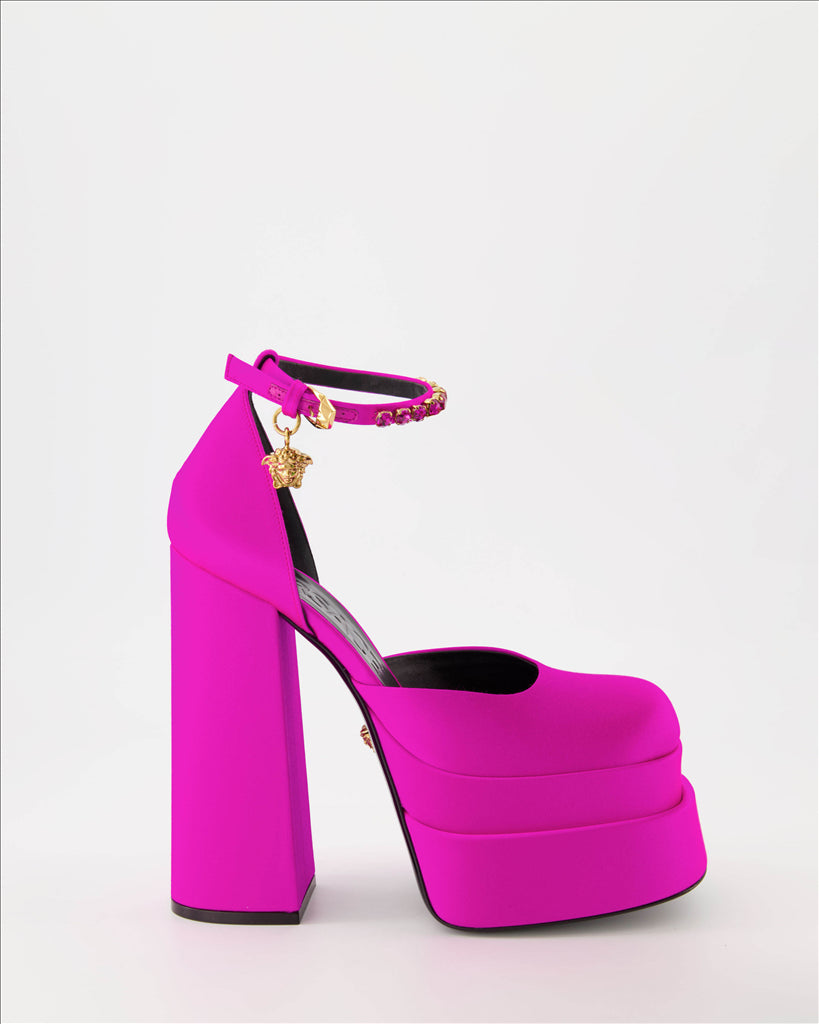 Versace Heels, Pink Platform, Luxury Shoes, Medusa Aevitas Pumps, High Heels