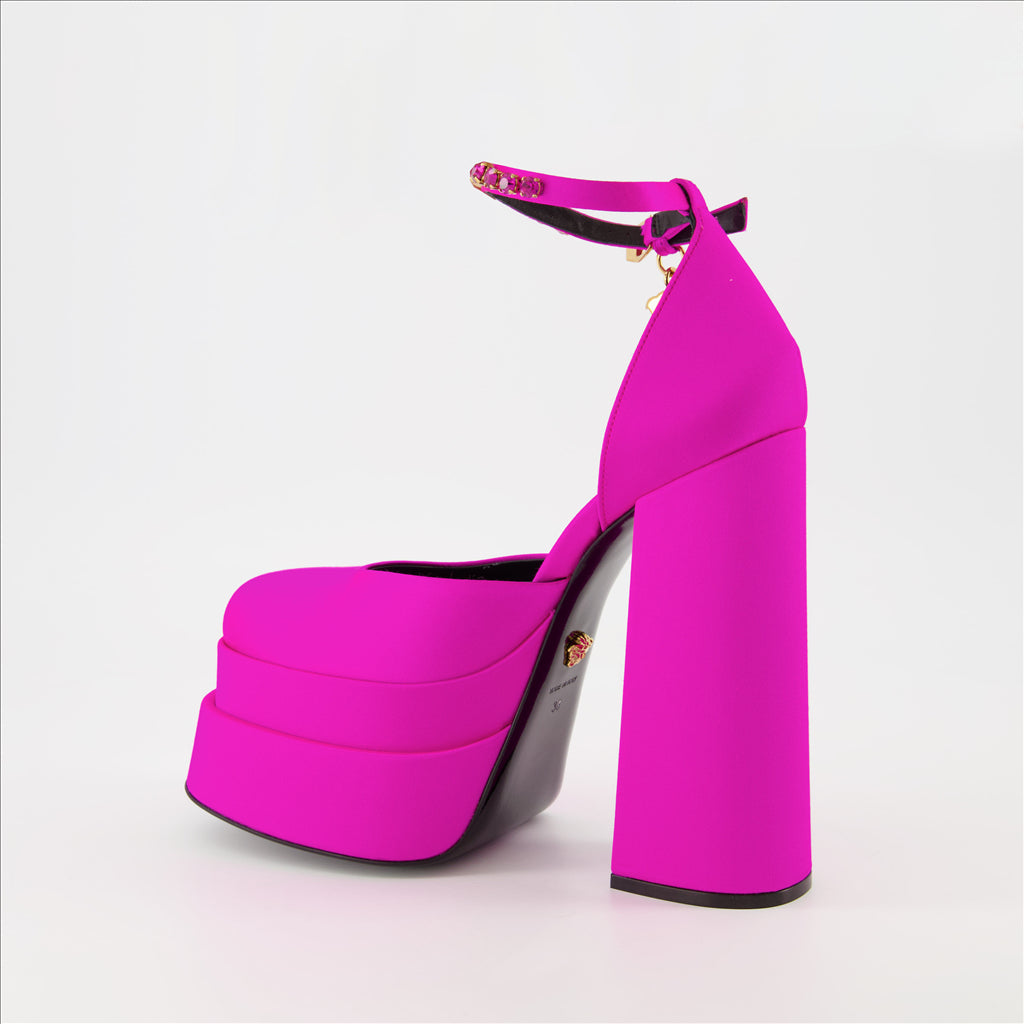 Versace Heels, Pink Platform, Luxury Shoes, Medusa Aevitas Pumps, High Heels