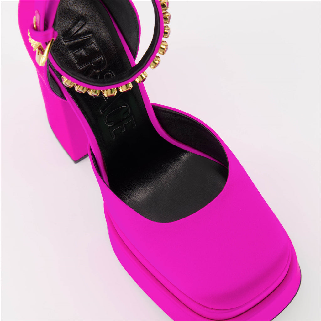 Versace Heels, Pink Platform, Luxury Shoes, Medusa Aevitas Pumps, High Heels