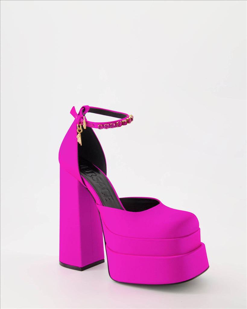 Versace Heels, Pink Platform, Luxury Shoes, Medusa Aevitas Pumps, High Heels