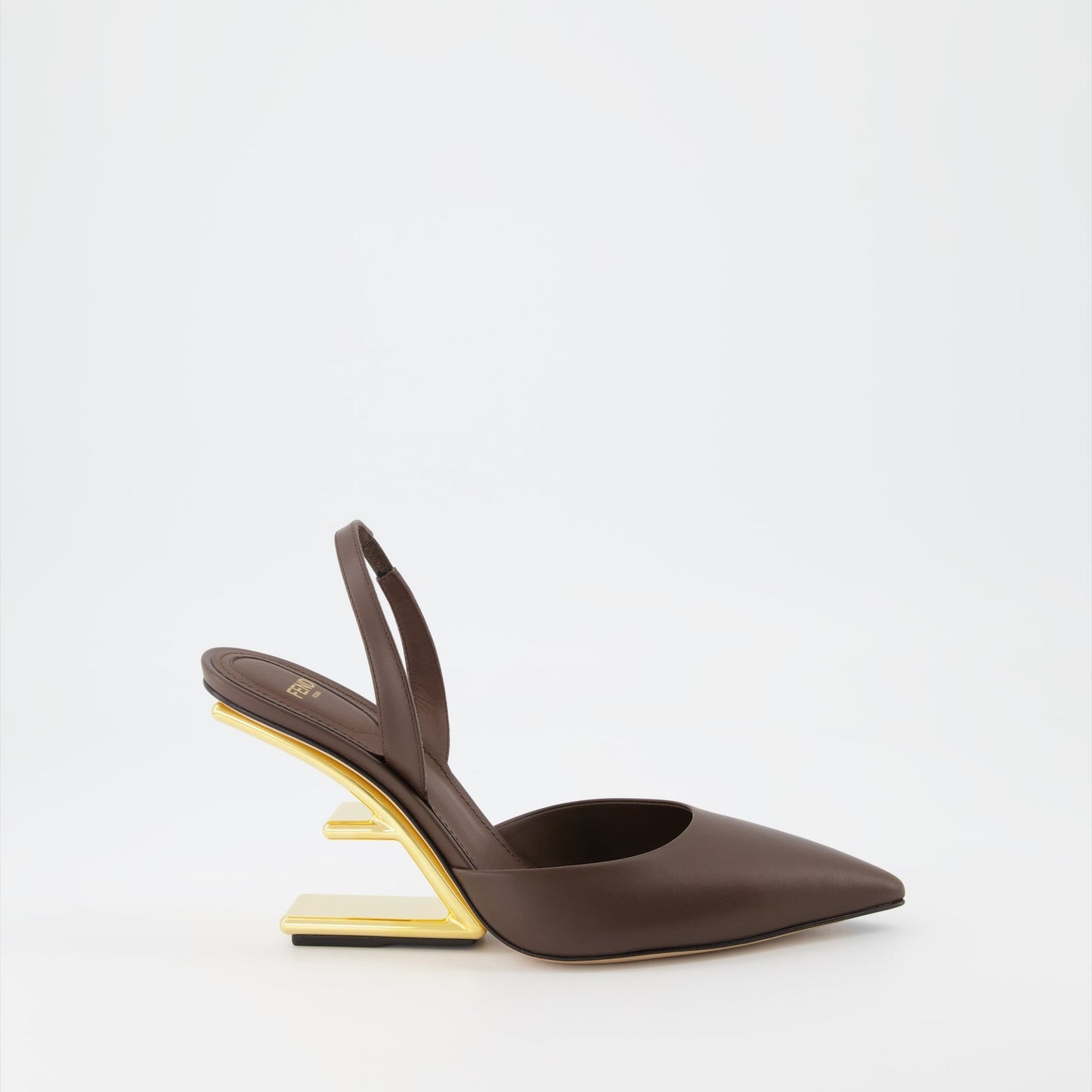 Fendi Pumps, Brown Leather, Metallic Heel, High-End Footwear, Feminine Luxury