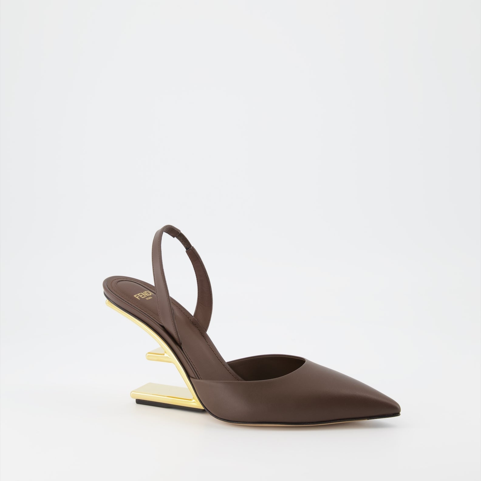 Fendi Pumps, Brown Leather, Metallic Heel, High-End Footwear, Feminine Luxury