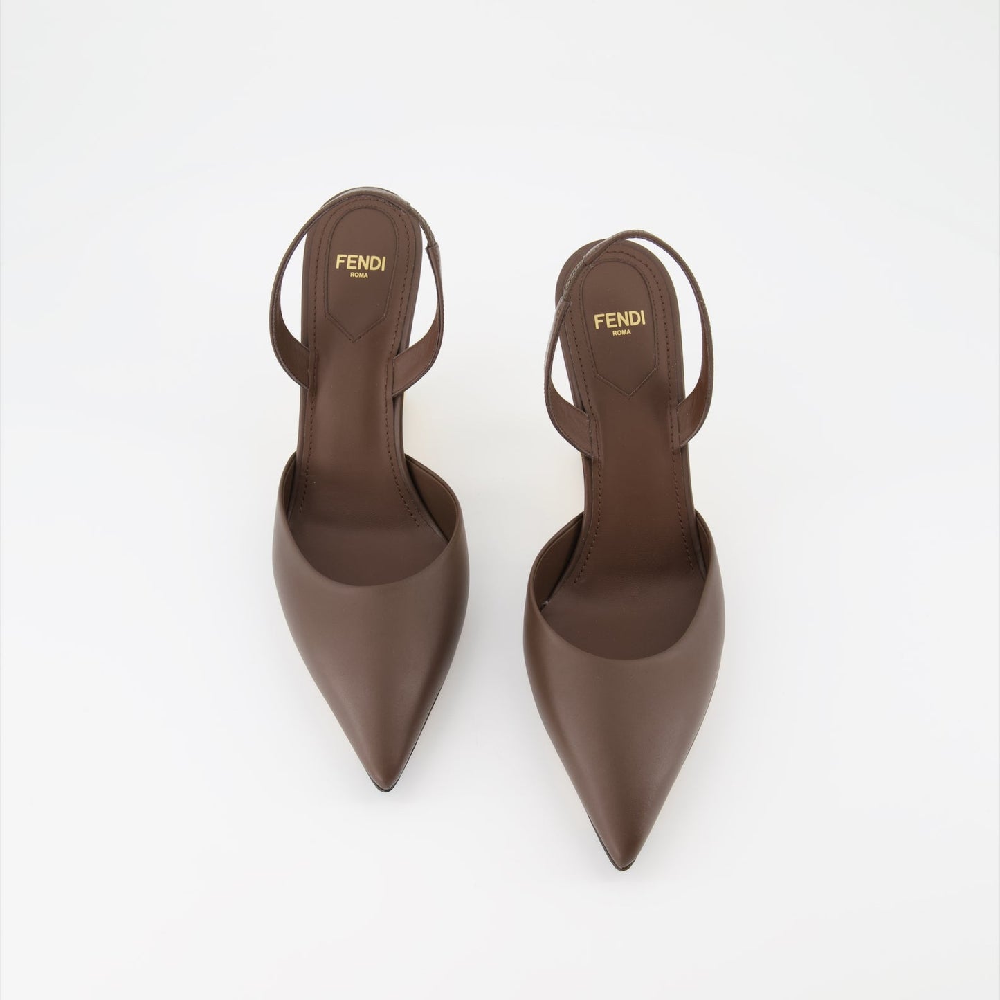 Fendi Pumps, Brown Leather, Metallic Heel, High-End Footwear, Feminine Luxury