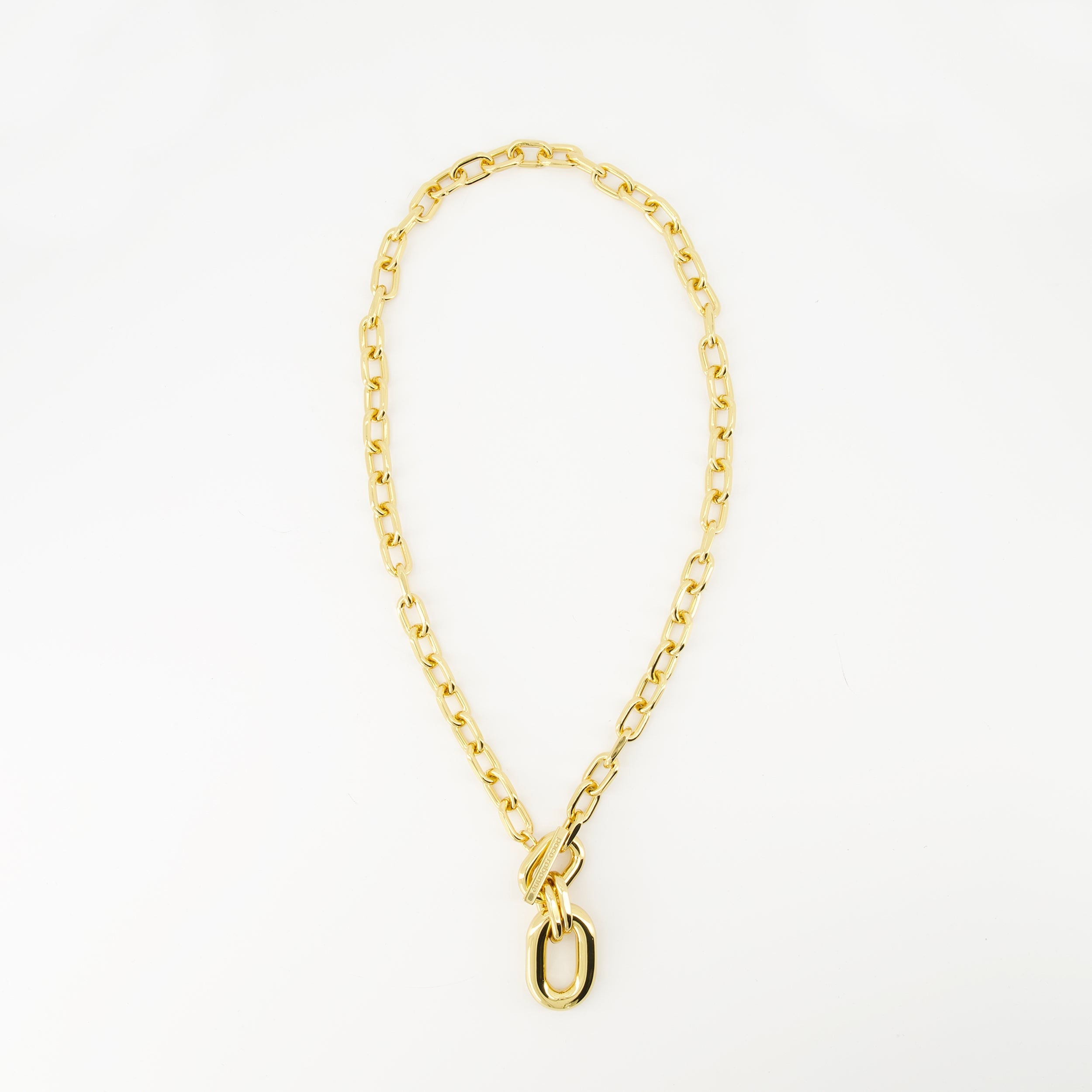 gold necklace, thick link chain, T-bar closure, Rabanne jewelry, Spring-Summer 2025