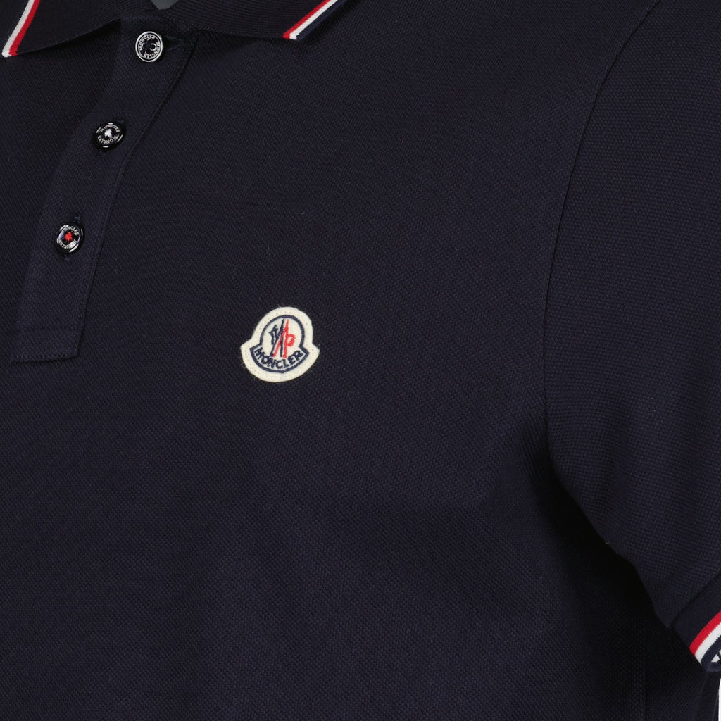 Navy Polo, Moncler Polo, Classic Piqué Shirt, Tricolor Stripe Polo, Men's Casual Wear