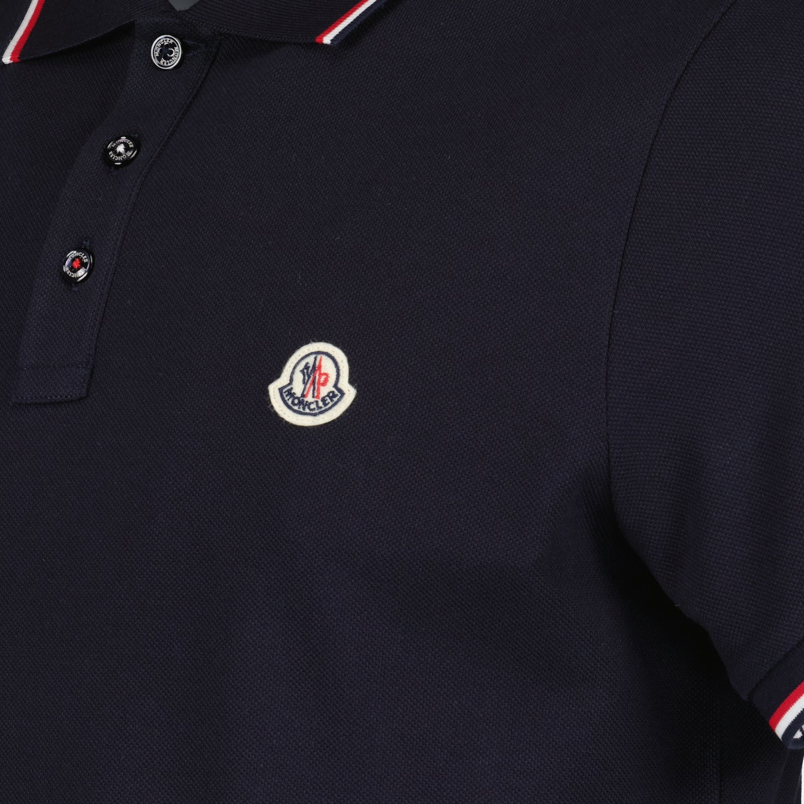 Navy Polo, Moncler Polo, Classic Piqué Shirt, Tricolor Stripe Polo, Men's Casual Wear