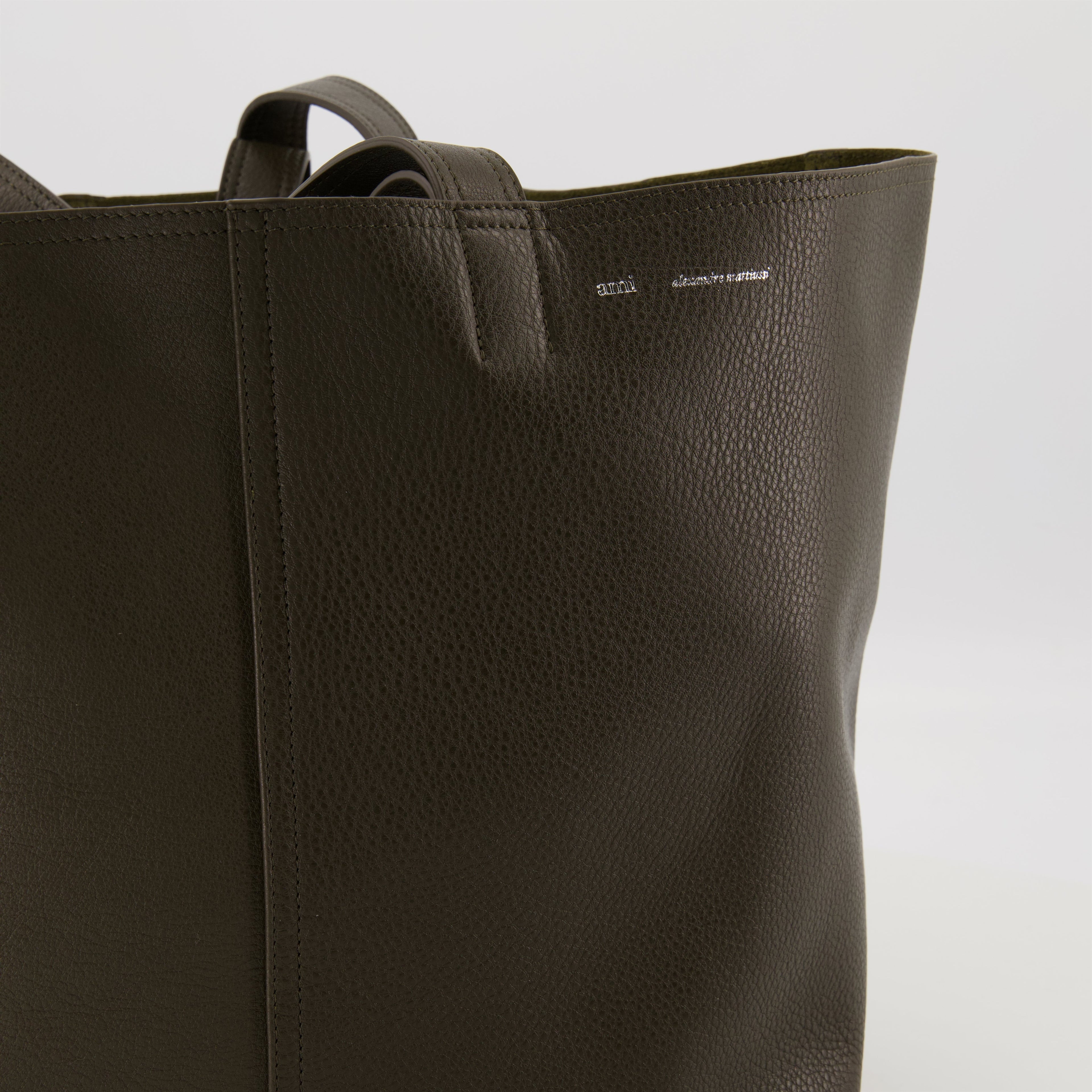 tote bag, AMI Paris, brown leather bag, grained leather tote, unisex accessories