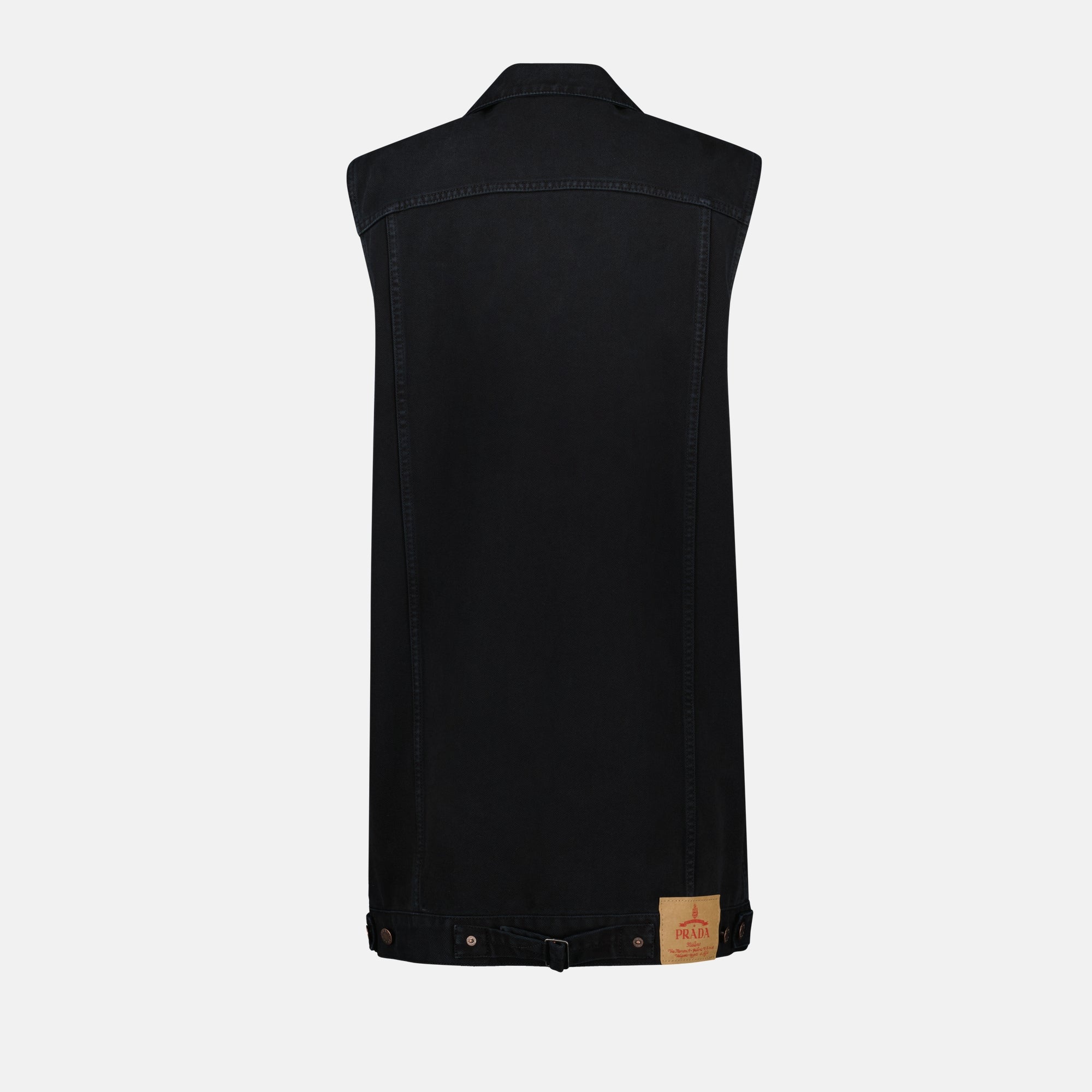 Prada denim dress, sleeveless dress, Fall-Winter 2024, luxury women's wear, black denim