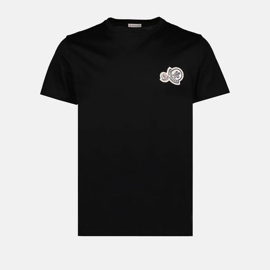 Moncler T-shirt, black logo T-shirt, cotton crew neck, Autumn-Winter 2024, designer men's fashion