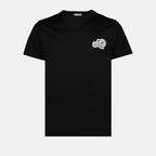 Moncler, black T-shirt, double logo, pique cotton, designer T-shirt