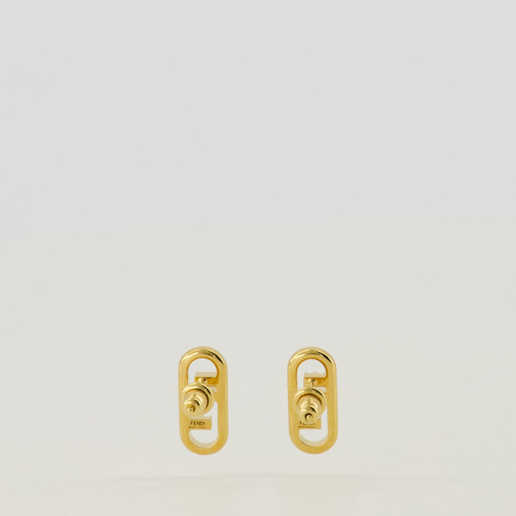 Fendi earrings, O'Lock jewelry, gold earrings, crystal adorned earrings, designer accessories