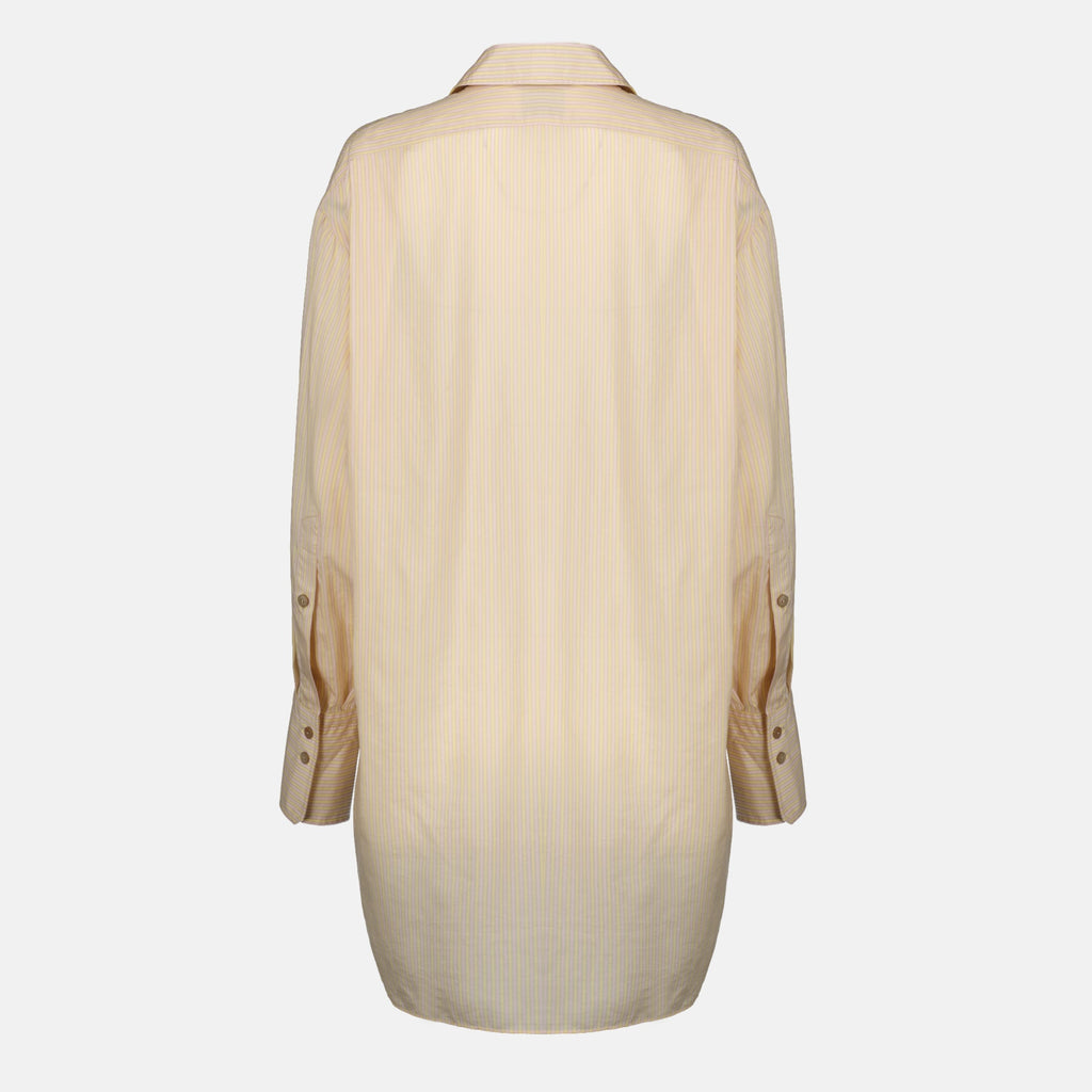 Chemise Oversized Rayée en Soie Beige