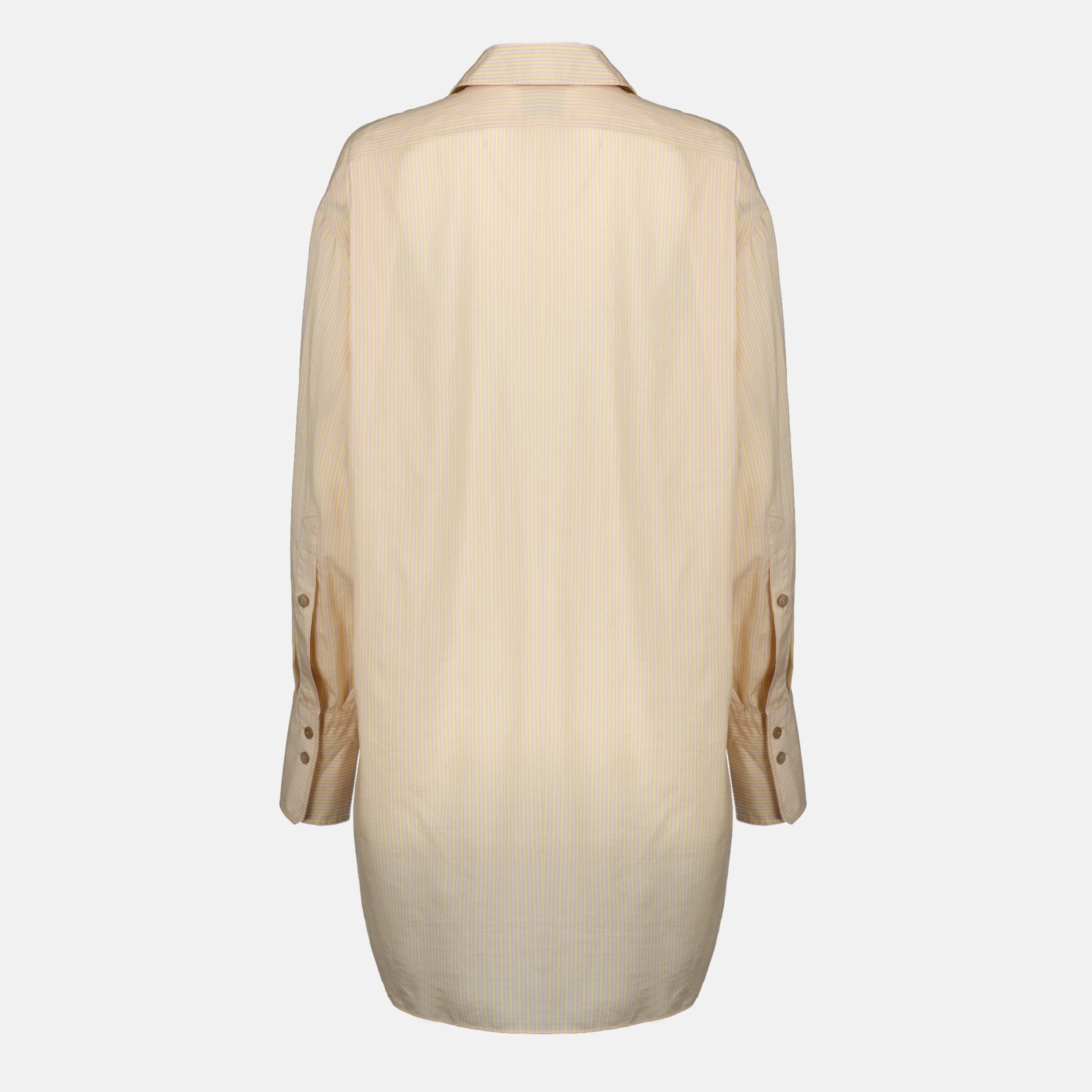 Camicia Oversized a Righe in Seta Beige