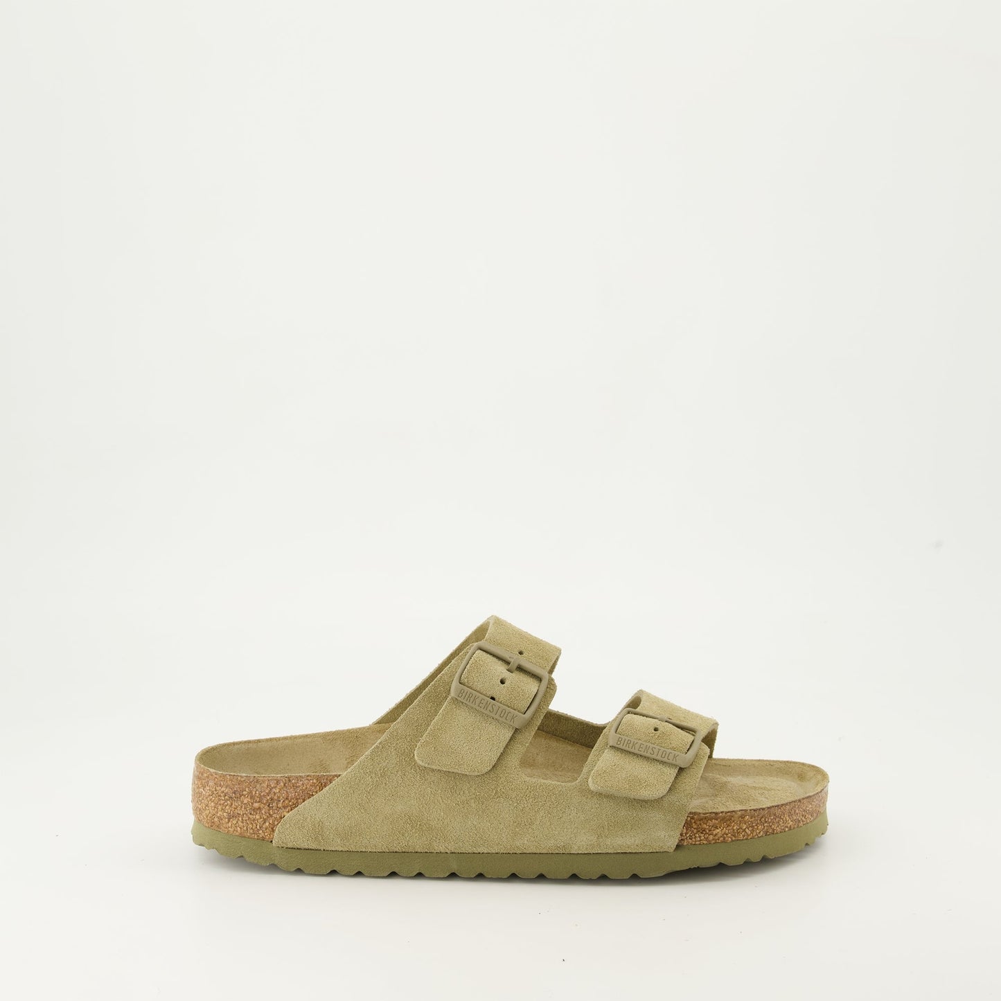 suede slides, Arizona collection, comfortable luxury footwear, green suede slides, molded footbed slides