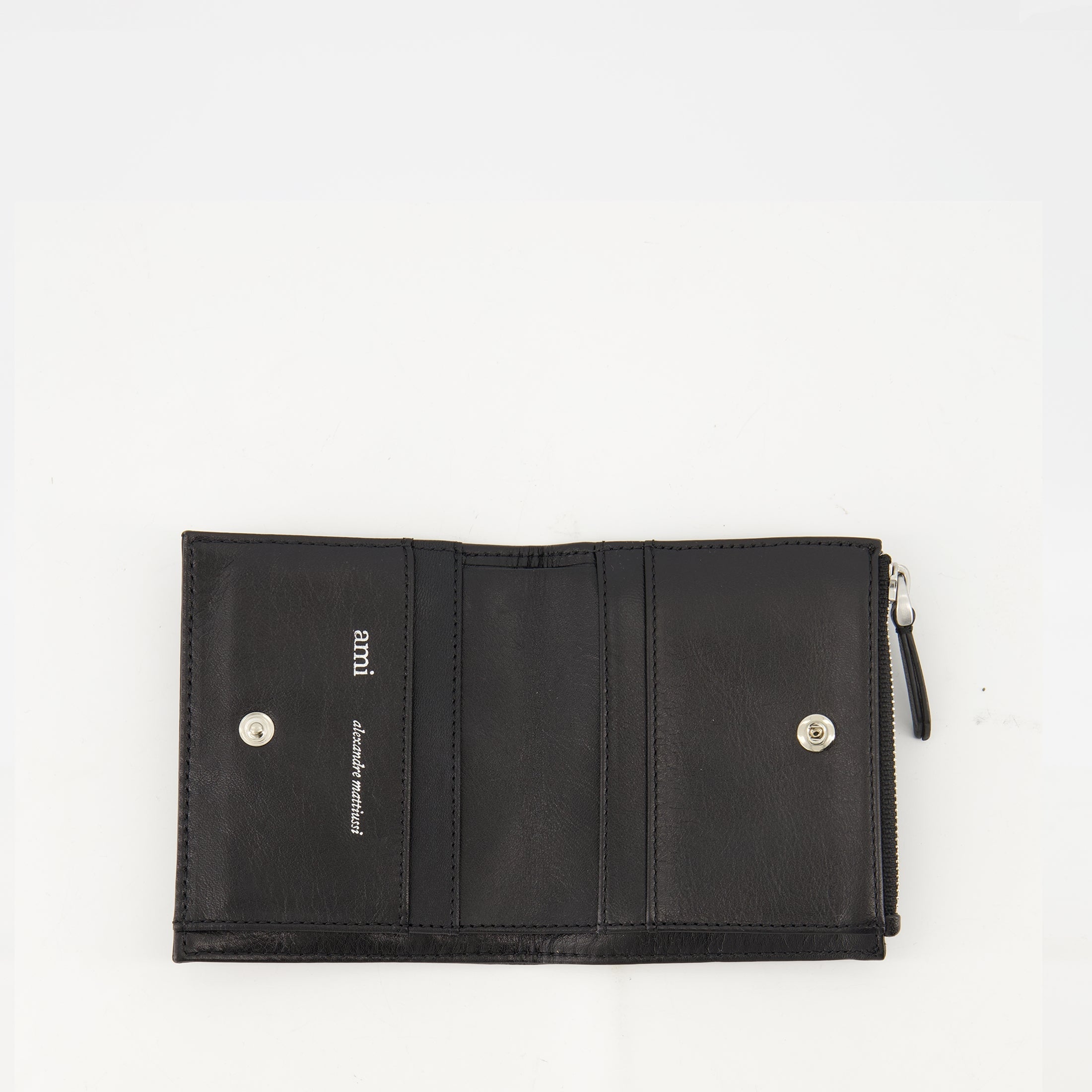 black leather wallet, AMI Paris wallet, unisex wallet, elegant wallet, functional wallet