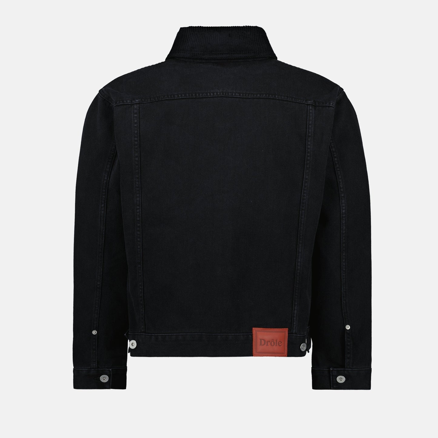 black denim jacket, slim fit jacket, Drole De Monsieur, corduroy collar, Spring-Summer 2025