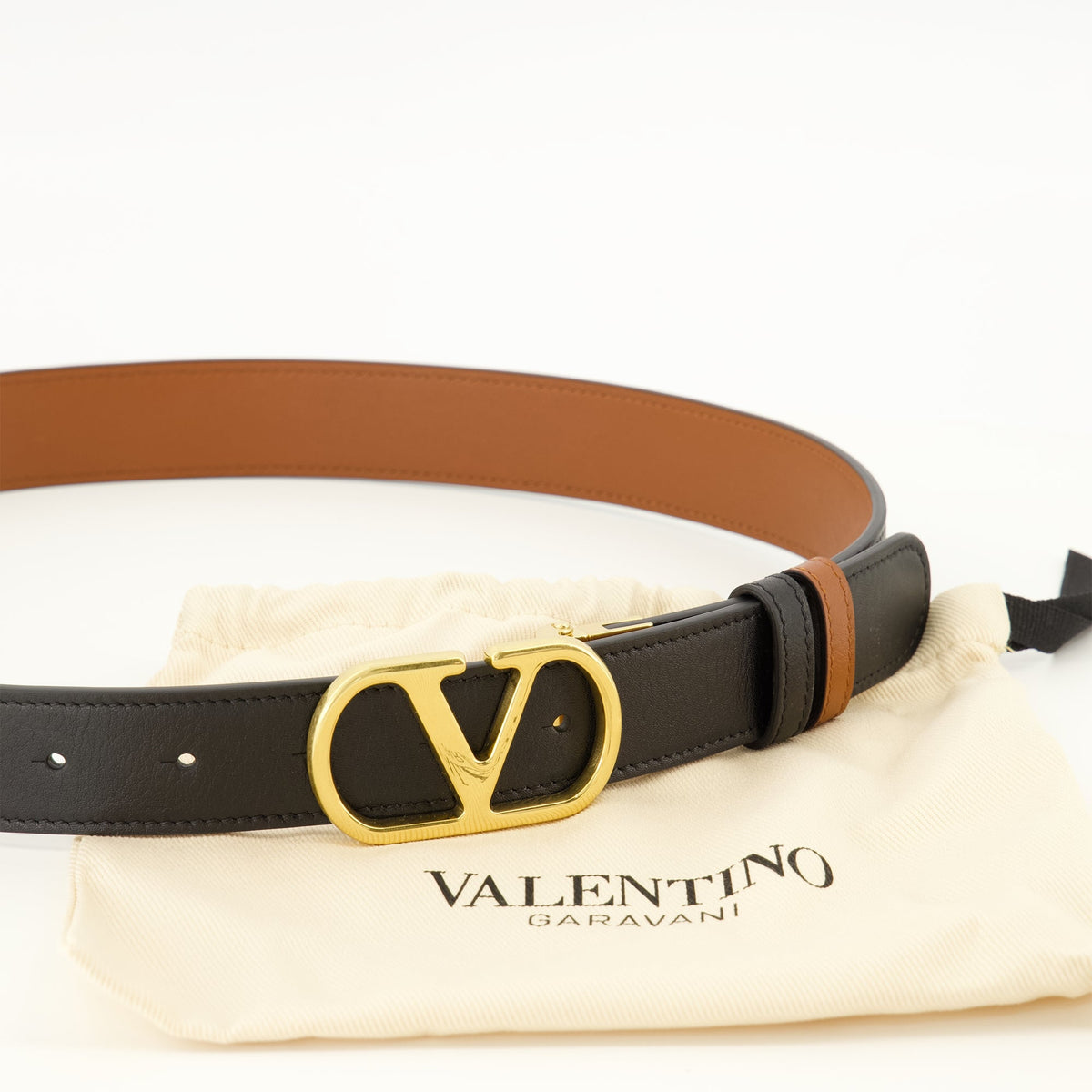 Cintura reversibile in pelle marrone VLogo