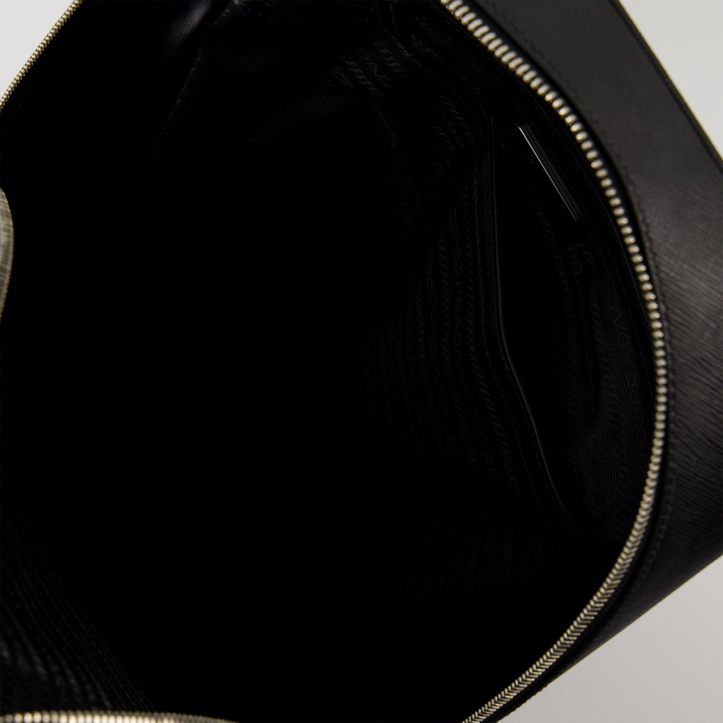 Prada backpack, Saffiano leather, black backpack, Re-nylon lining, luxury accessories