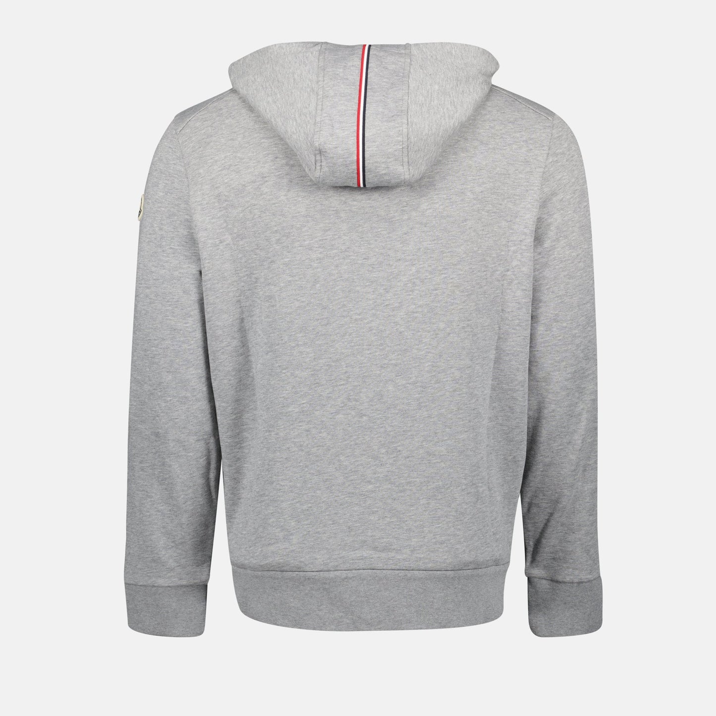 zip-up hoodie, tricolor detail, gray hoodie, high-end fashion, cotton hoodie