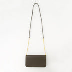 Saint Laurent phone pouch, khaki leather accessory, smooth calf leather pouch, Fall-Winter 2025 collection, detachable shoulder strap