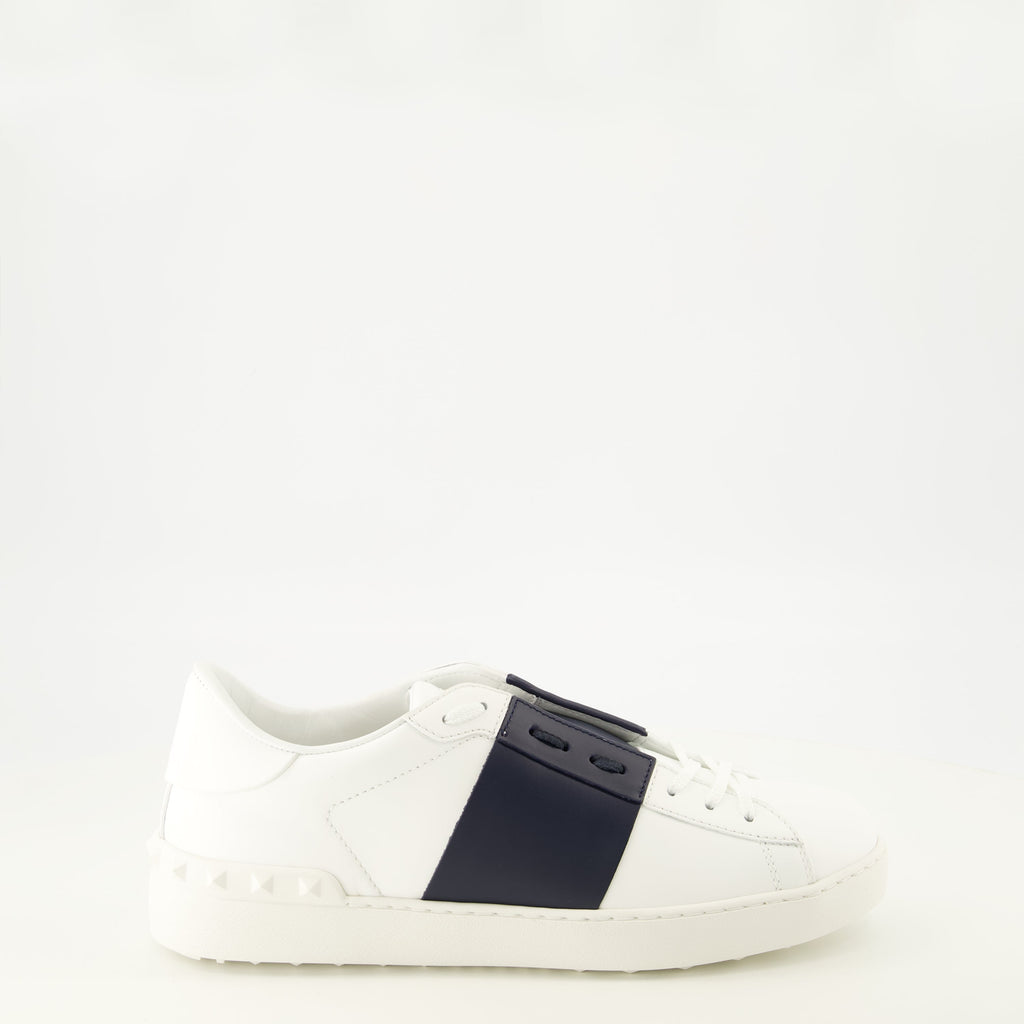 Baskets Open en cuir blanc et bleu marine