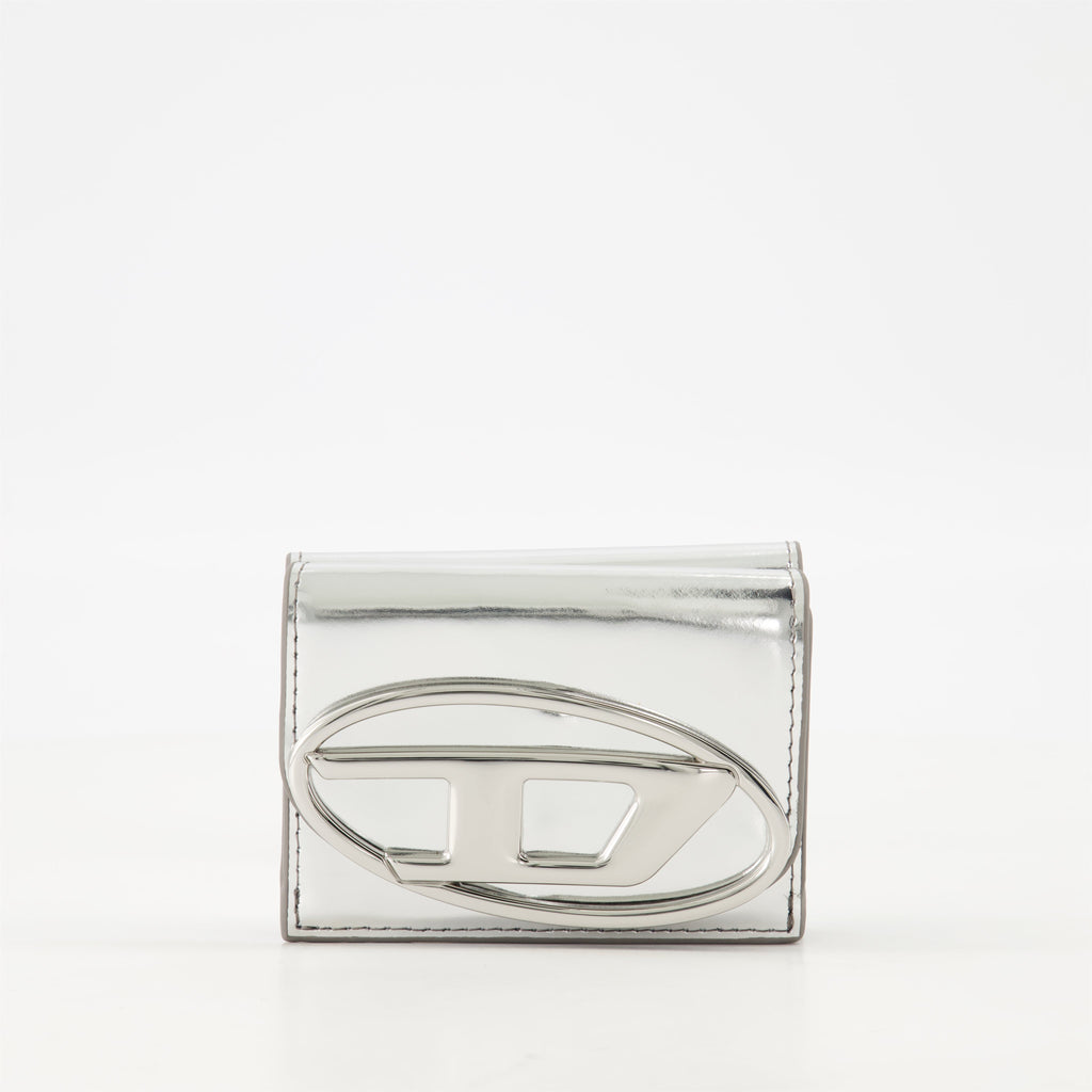 Diesel wallet, silver leather wallet, tri fold wallet, women's accessories, compact wallet