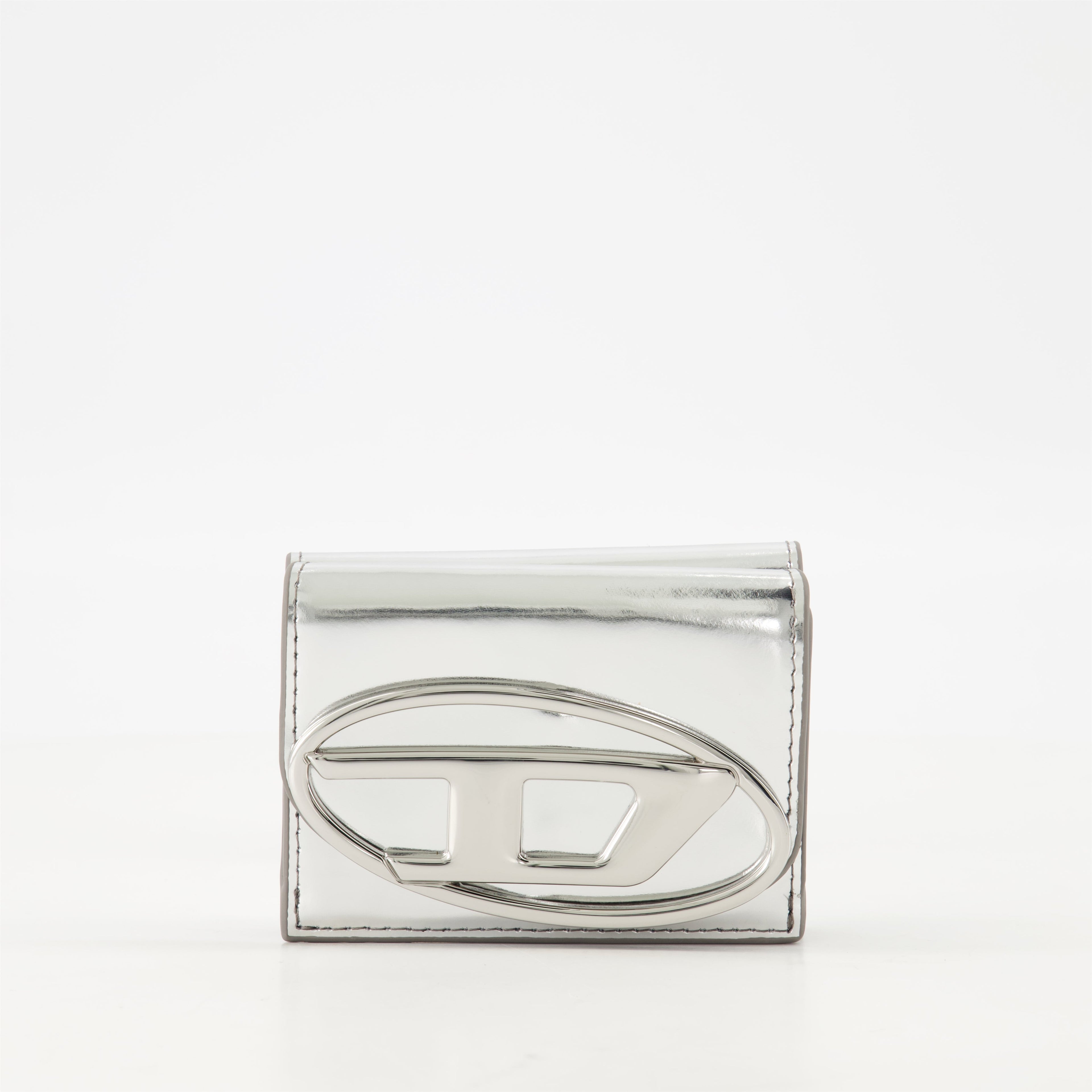 Diesel wallet, silver leather wallet, tri fold wallet, women's accessories, compact wallet