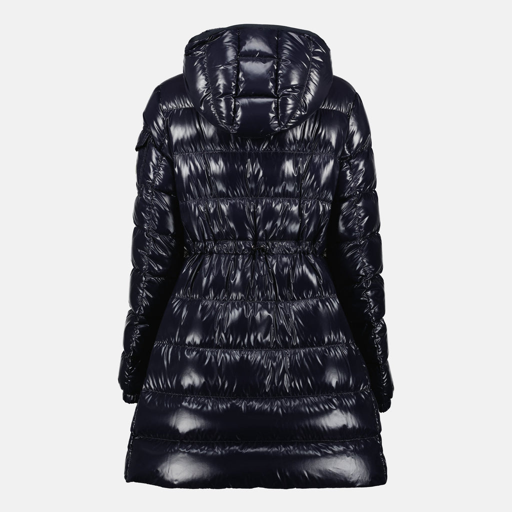 Moncler Courcelles jacket, mid-length down jacket, navy nylon jacket, women's outerwear, luxury fashion jacket