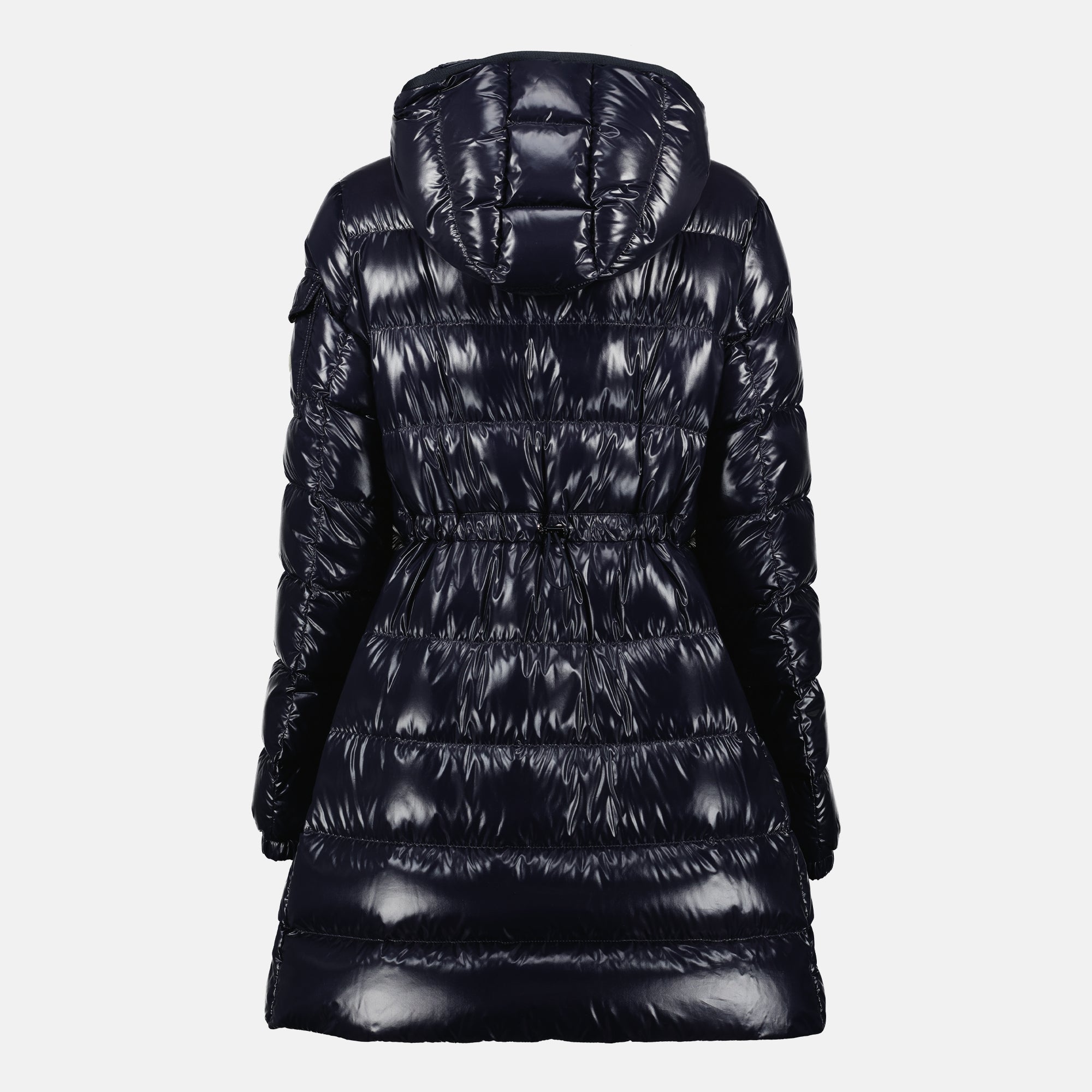 Moncler Courcelles jacket, mid-length down jacket, navy nylon jacket, women's outerwear, luxury fashion jacket