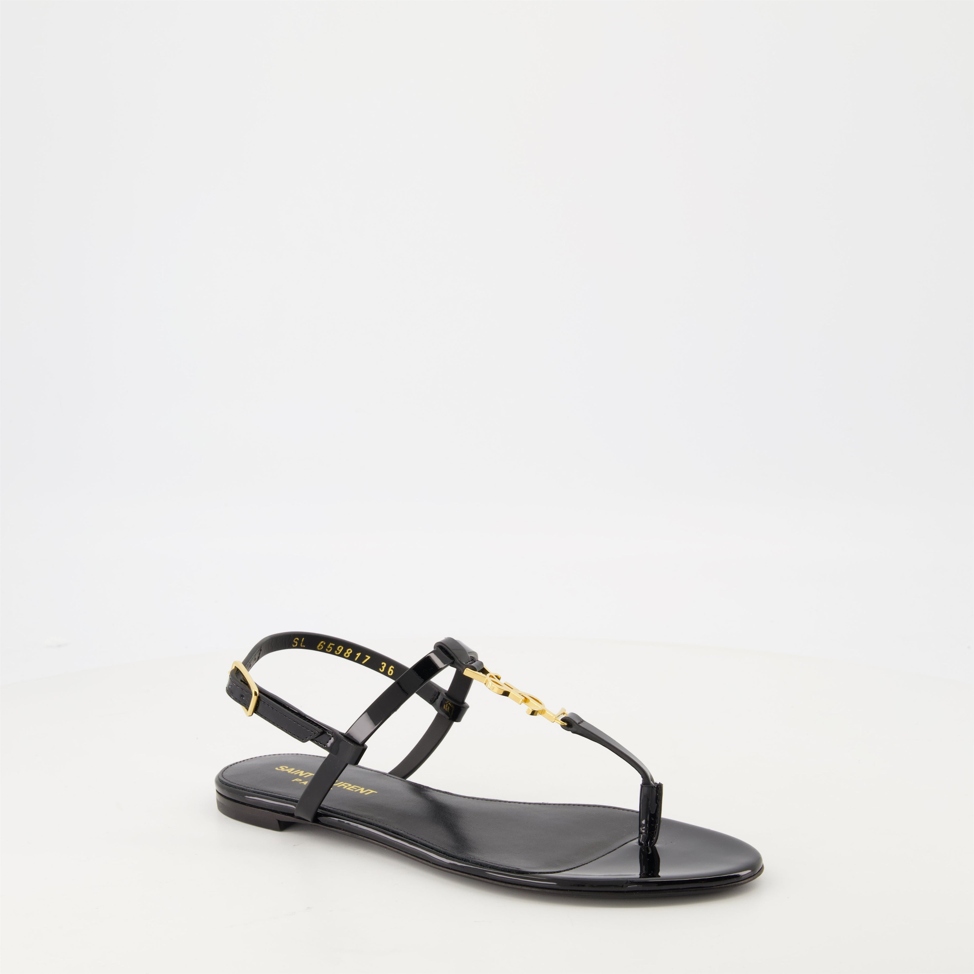 Image of Cassandre Patent Leather Sandals by Saint Laurent for Women - Season Autumn-Winter 2024 - Front Right Three-Quarter View