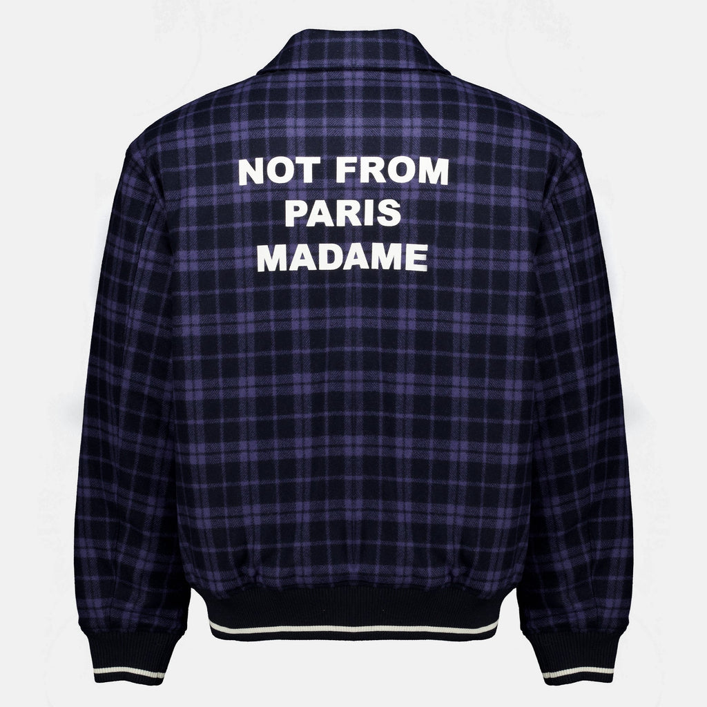 Navy Check Flannel Slogan Jacket