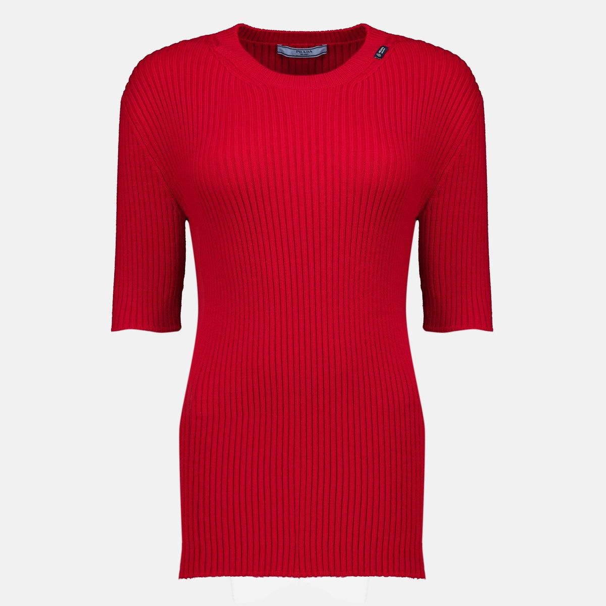 Roter Pullover aus Rippstrick mit kurzen Ärmeln