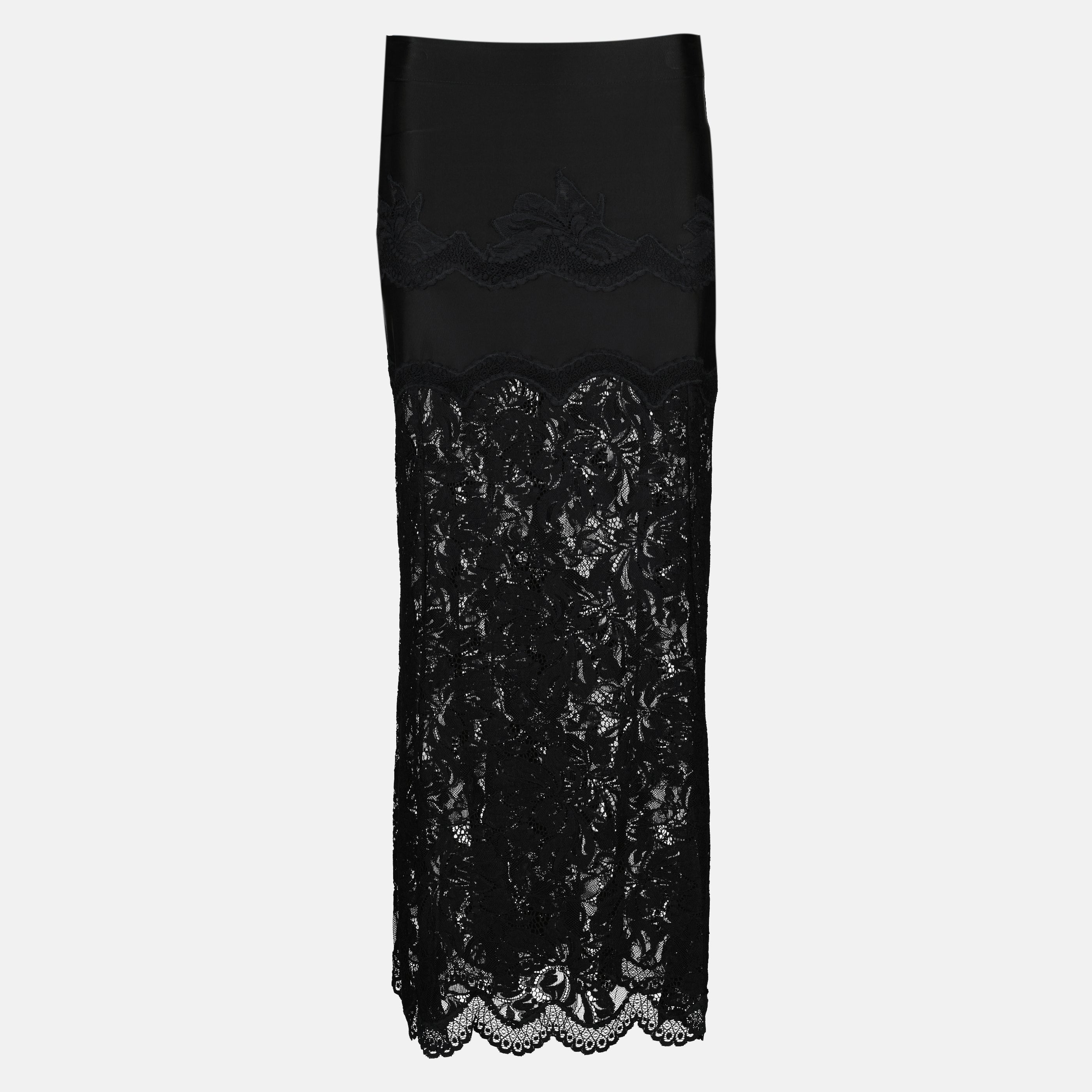 Saia Midi em Jersey e Renda