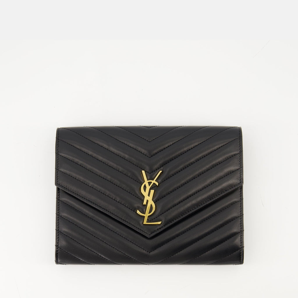 La Pochette Cassandre, Saint Laurent accessory, lambskin leather pouch, black leather clutch, designer handbag