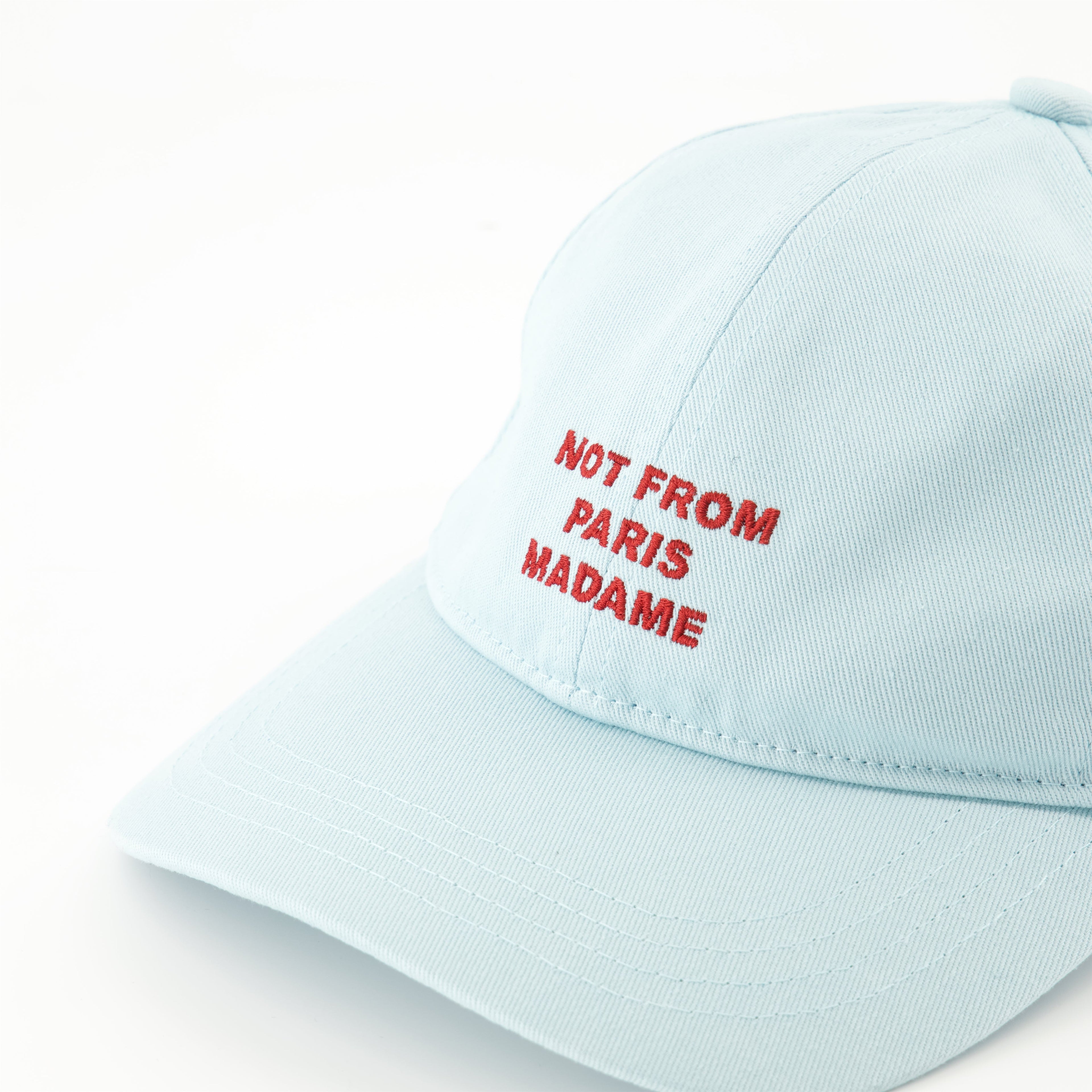 light blue cap, Drôle De Monsieur cap, adjustable slogan cap, cotton cap, breathable design