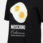 モスキーノの女性用プリントブラックTシャツの画像 - シーズン春夏2025 - 詳細ビュー1