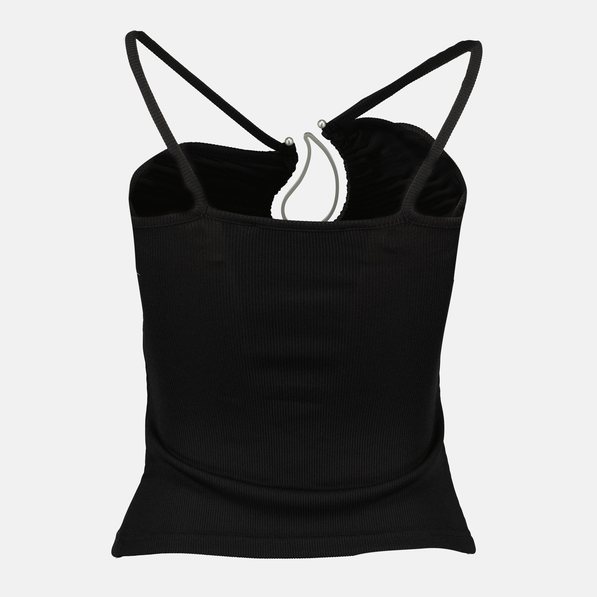 black paisley top, Christopher Esber, asymmetrical straps, natural stone pendant, slim fit