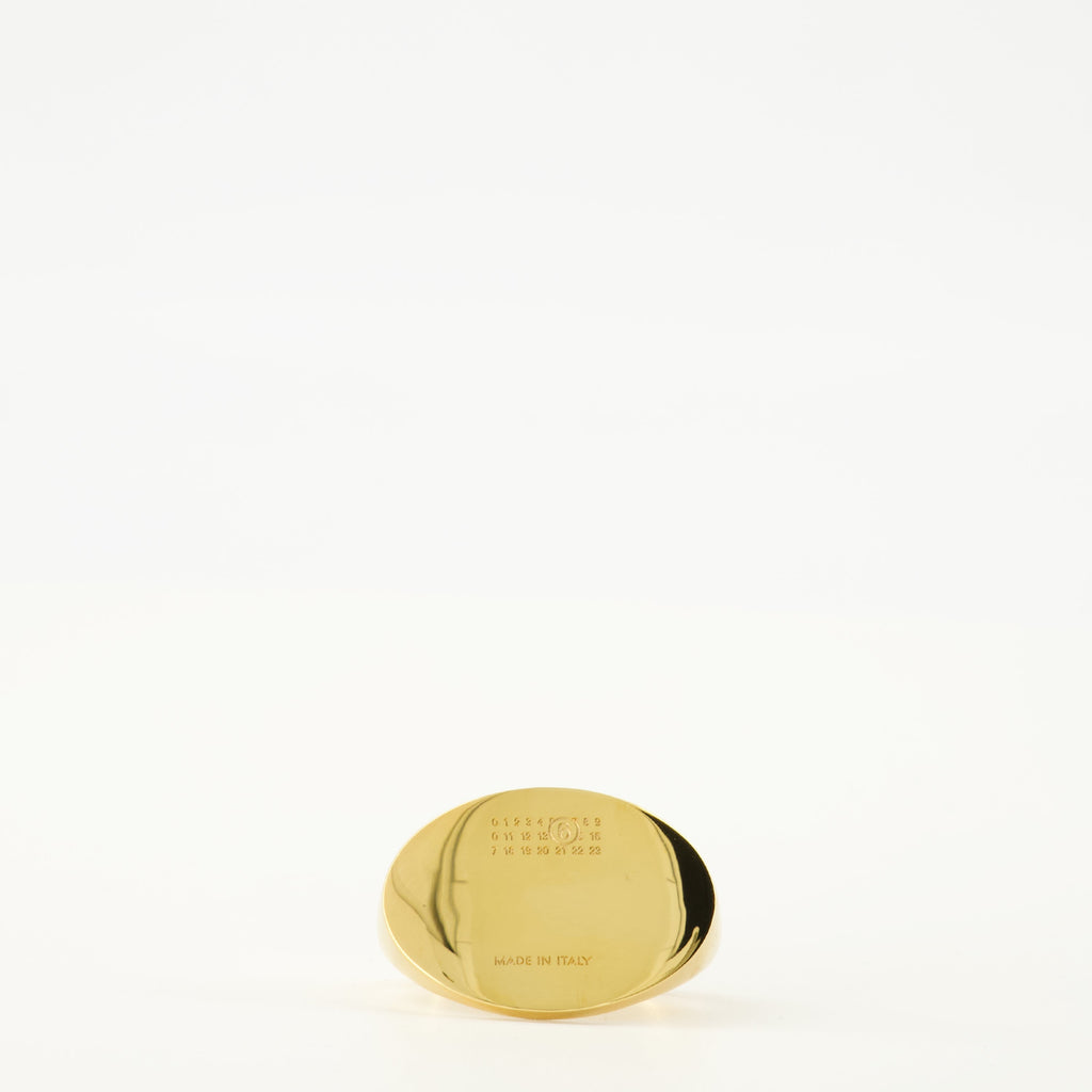 golden signet ring, mm6 ring, brass jewelry, unique accessories, tapered band ring