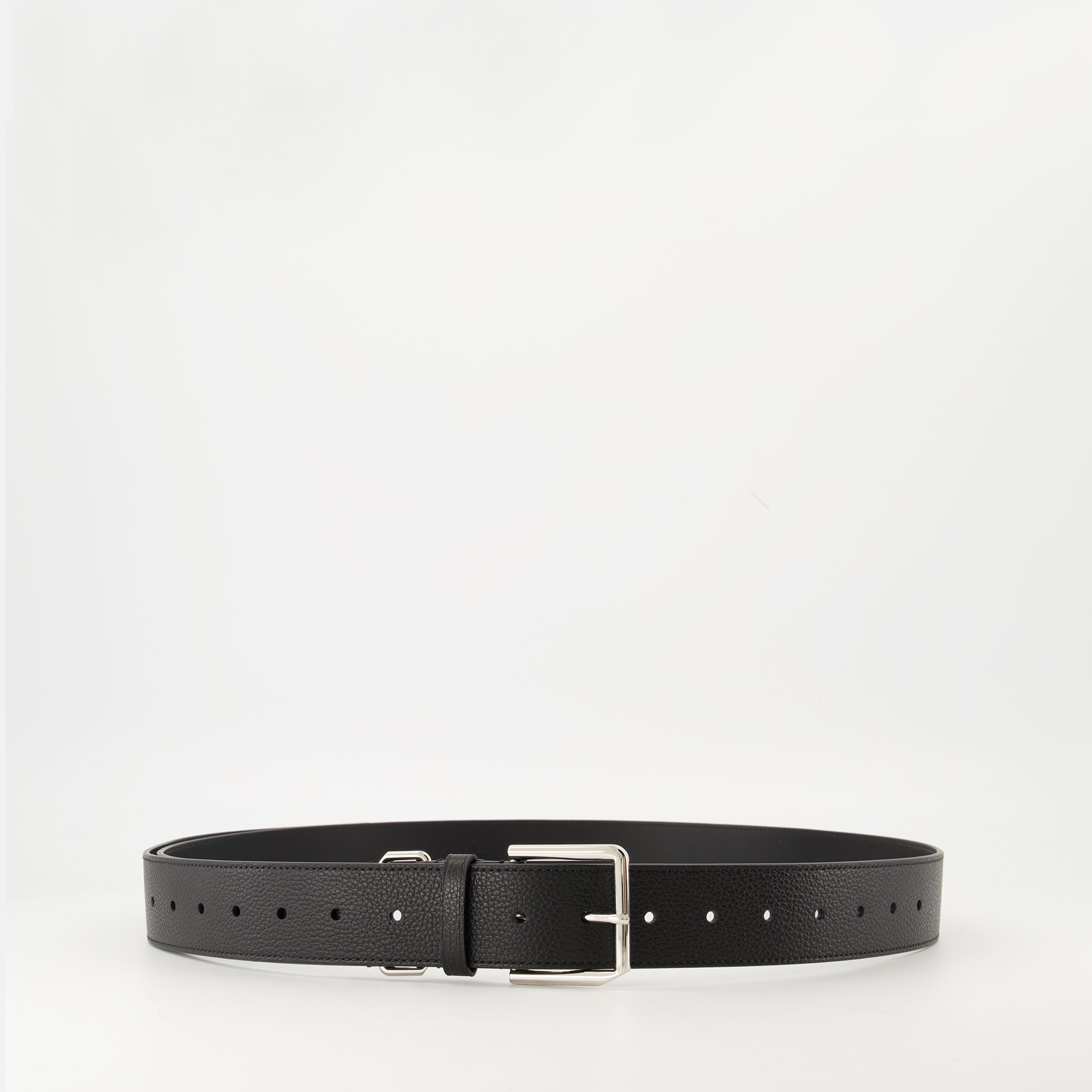 Givenchy belt, black leather belt, grained calfskin, silver-tone details, Voyou line