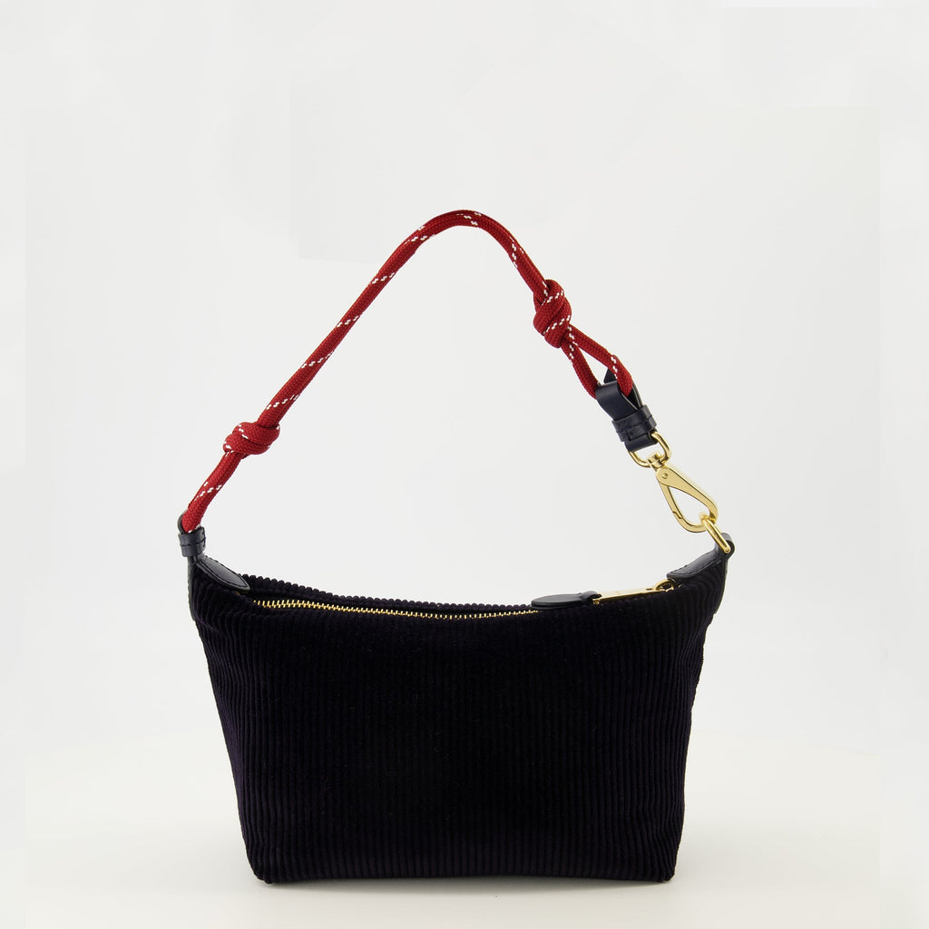 Image d'une trousse en velours côtelé bleu marine par Miu Miu pour femmes - Saison Printemps-Été 2026 - Vue arrière