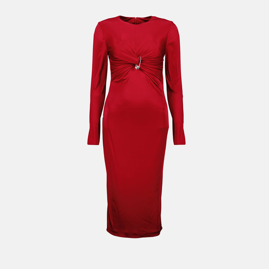 cocktail dress, red evening gown, Versace dress, women's fashion, fitted silhouette