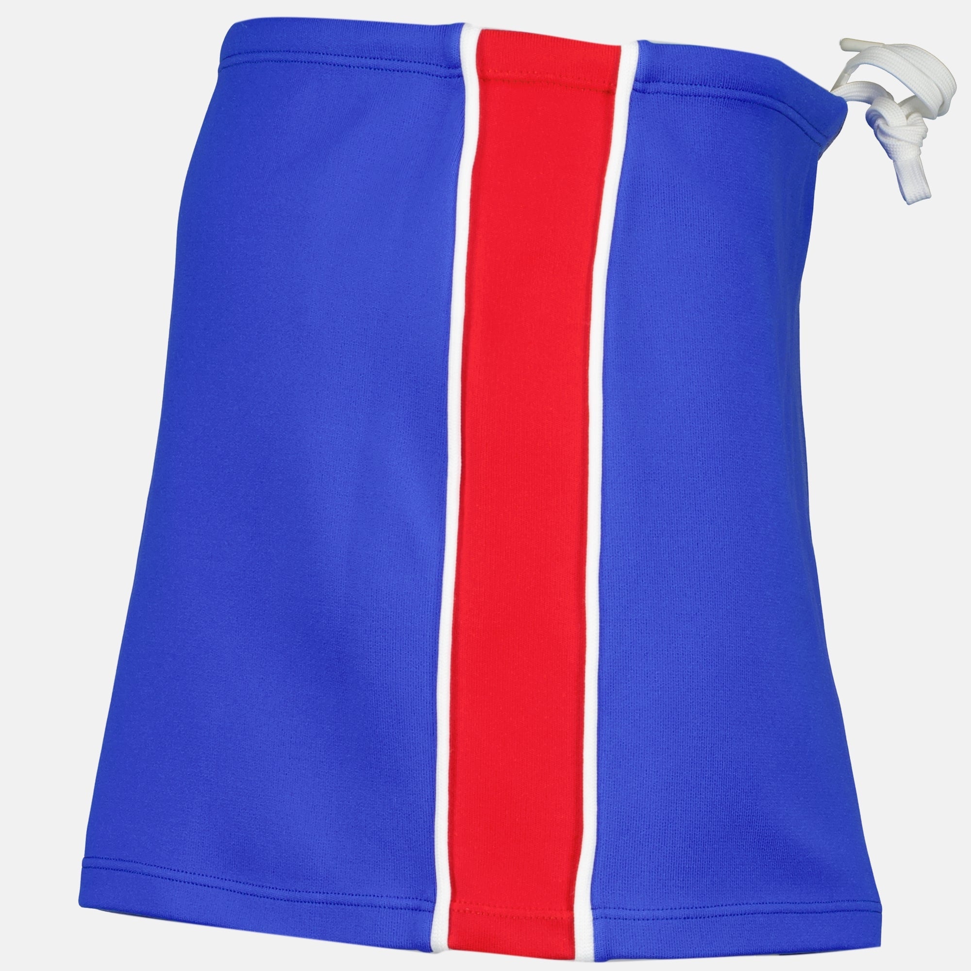 Miu Miu mini skirt, blue red skirt, spring summer collection, fashionable skirt, drawstring closure
