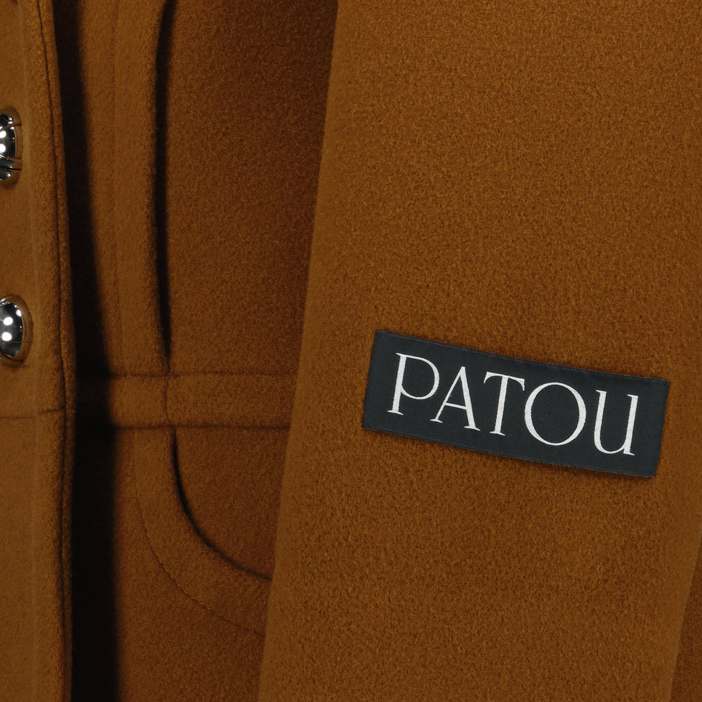 brown wool coat, Patou coat, mid-length coat, autumn-winter 2025, elegant outerwear