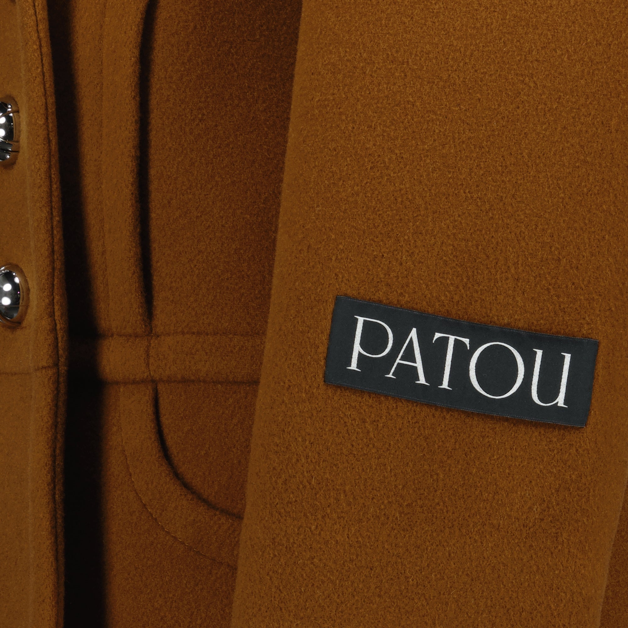 brown wool coat, Patou coat, mid-length coat, autumn-winter 2025, elegant outerwear