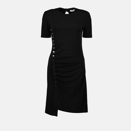 black draped dress, viscose dress, asymmetrical dress, Rabanne dress, elegant women's dress