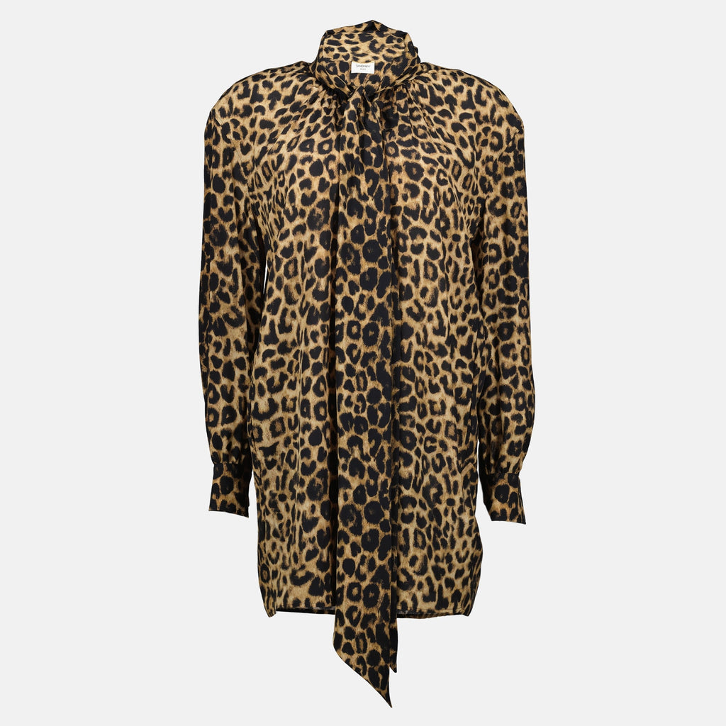 silk dress, leopard print dress, Saint Laurent dress, Autumn-Winter 2025, fashion dress