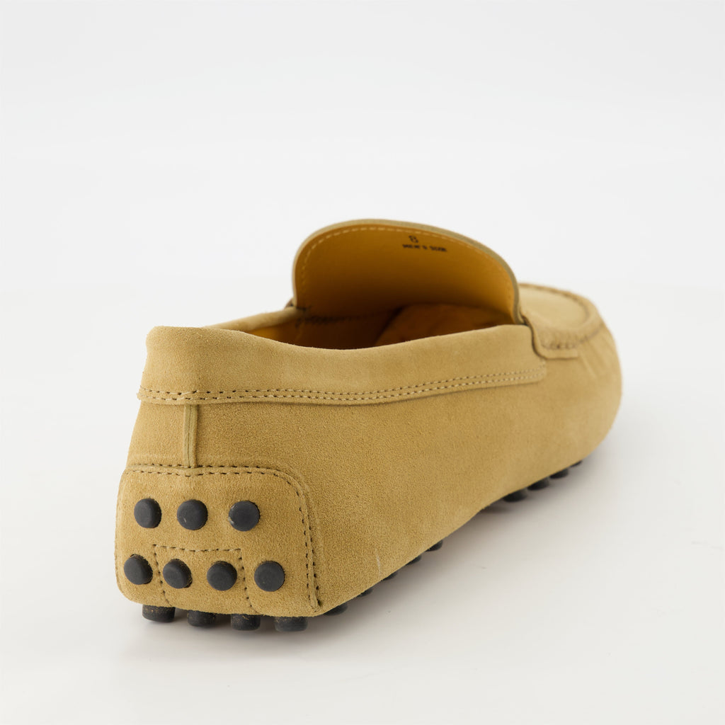 Tod's loafers, Gommino suede loafers, beige loafers, luxury footwear, designer shoes